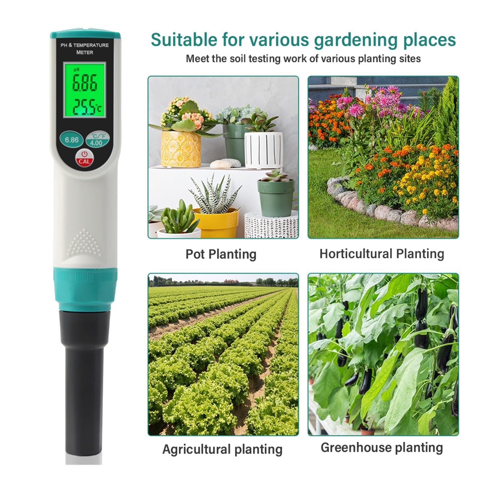 Testeur numérique de PH du sol, haute précision, 0.00~14.00pH, testeur d'acidité, analyseur capteur for la plantation en plein air, jardin et terres agricoles, Testeur précis