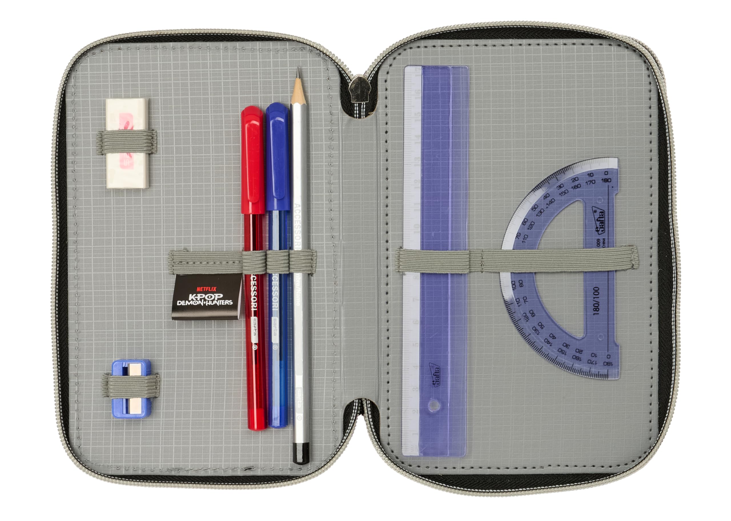 K-POP Demon Hunters - HUNTR/X - Astuccio scuola con 37 utili inclusi, astuccio per bambini, ideale per bambini dai 5 ai 14 anni, comodo e versatile, resistenza, 12,5 x 5,5 x 19,5 cm