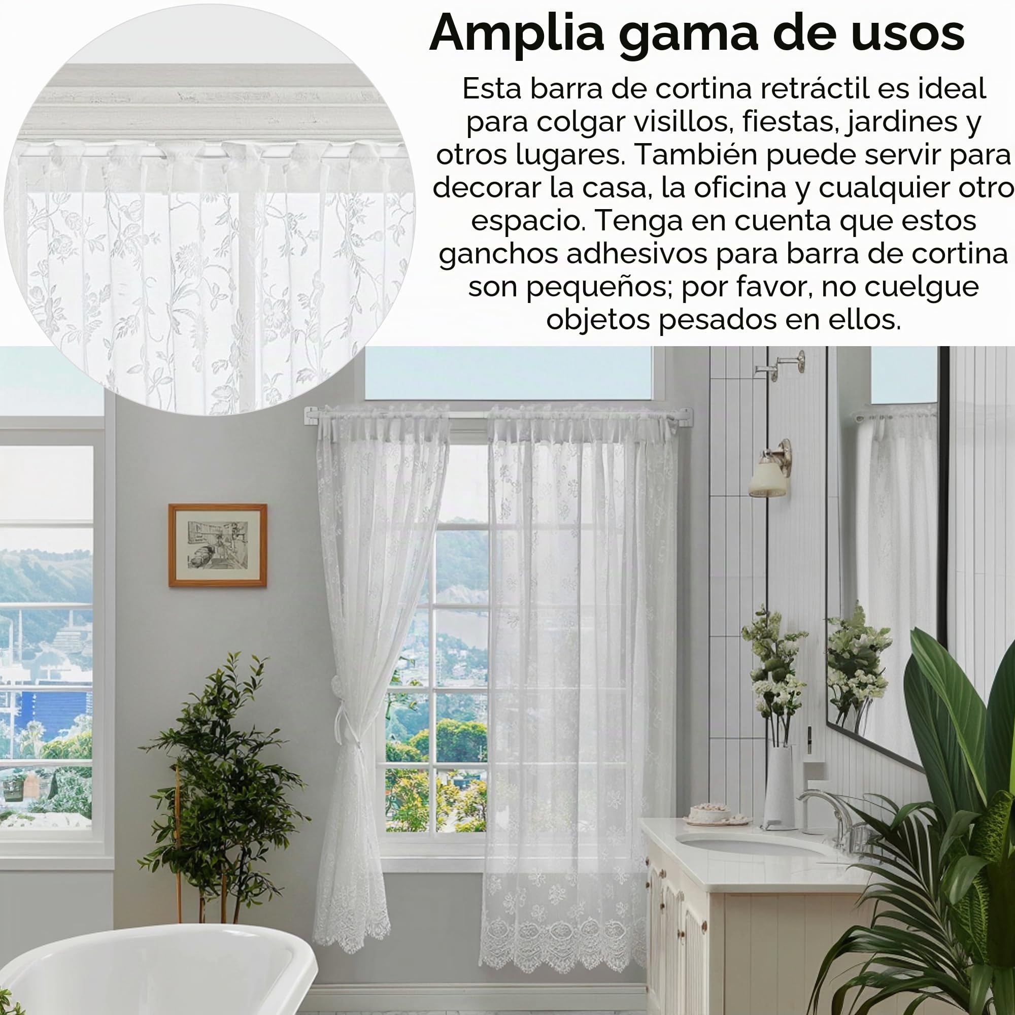 6 Barras De Cortina Extensibles 30-50 Cm Con Ganchos Autoadhesivos Para Cocina Y Bricolaje