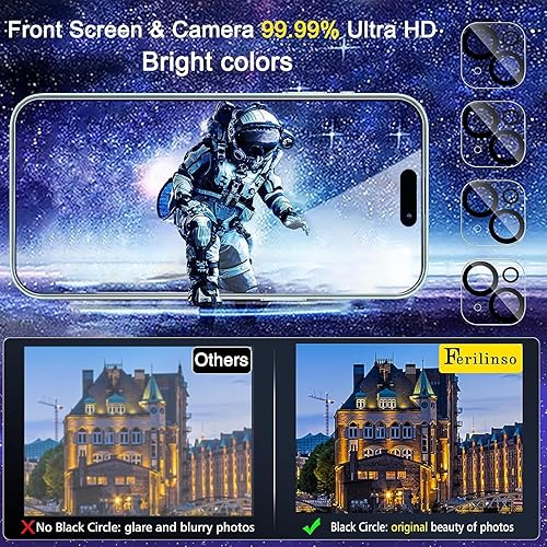Miniatura 6 de Ferilinso Paquete de 4 protectores de pantalla para iPhone 15 con 4 protectores de lente de cámara de vidrio templado, compatible con fundas de