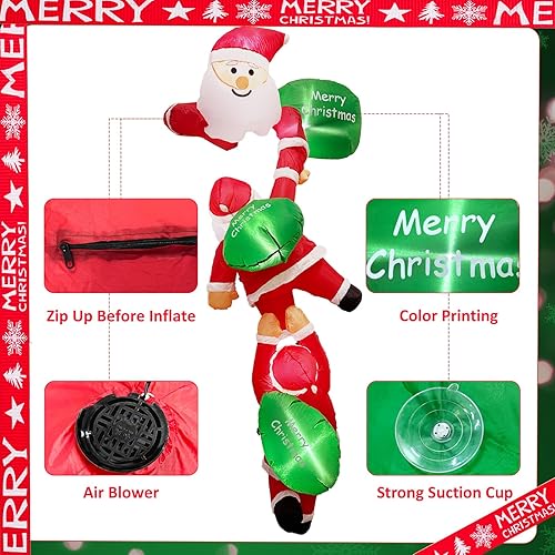 Miniatura 4 de OurWarm Inflables de Navidad de 8 pies, decoraciones al aire libre, Papá Noel escalador con ventosas, decoración de patio inflable de Navidad con