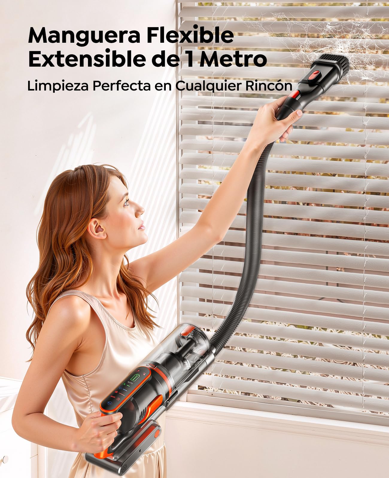 Fieety Aspiradora sin Cable 50KPa/650W/70Min(ECO), Aspiradora Escoba Potente con Brazo Flexible, Manguera 1M, Cepillo Anti-Enredo con Luz, Modo Auto, Aromática, Carga Pared, para Suelos/Alfombras/Pelo