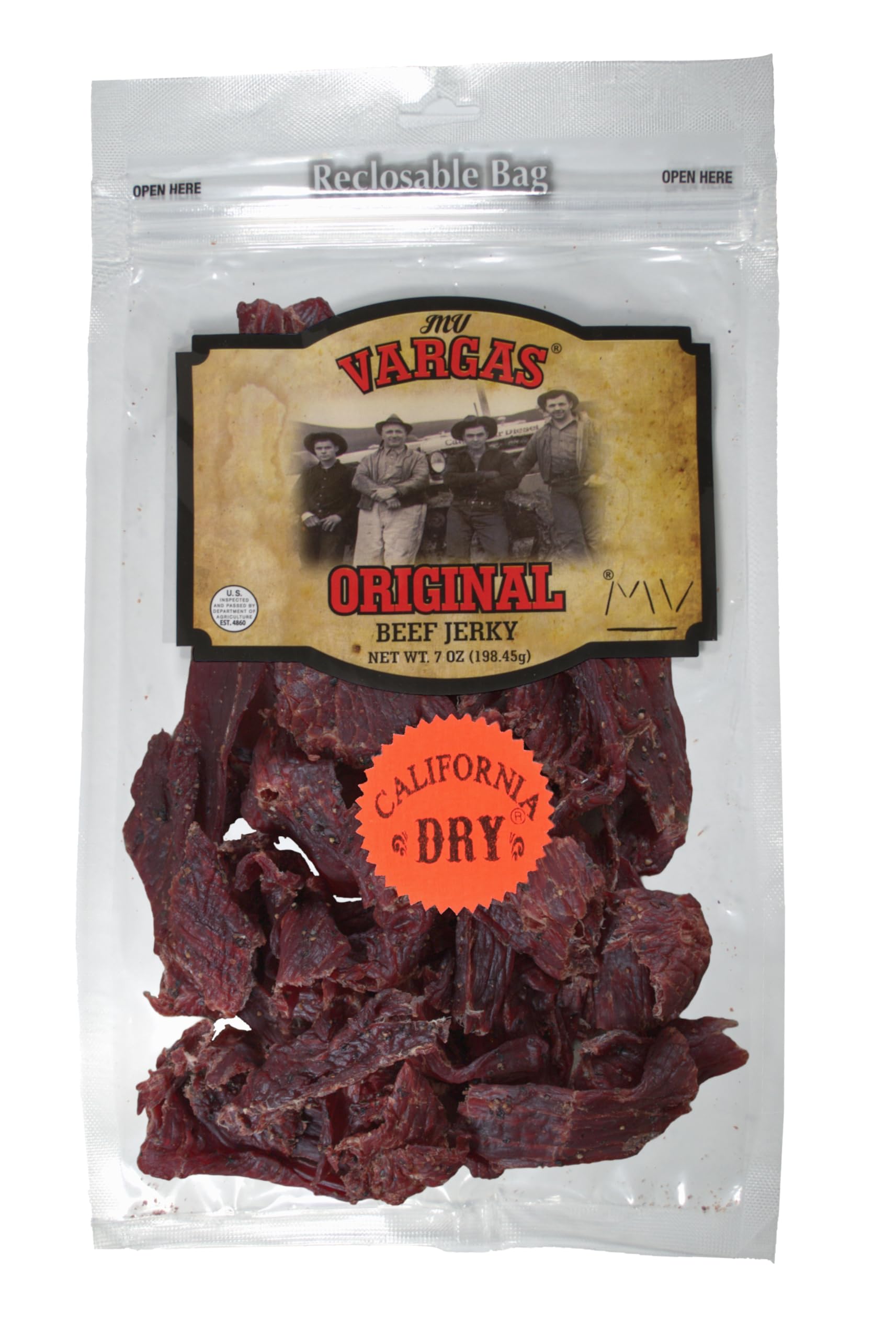 MV Vargas California Dry Beef Jerky - Original Flavor - Extra Dry Style Jerky - 7 oz Original 7 Ounce (Pack of 1)