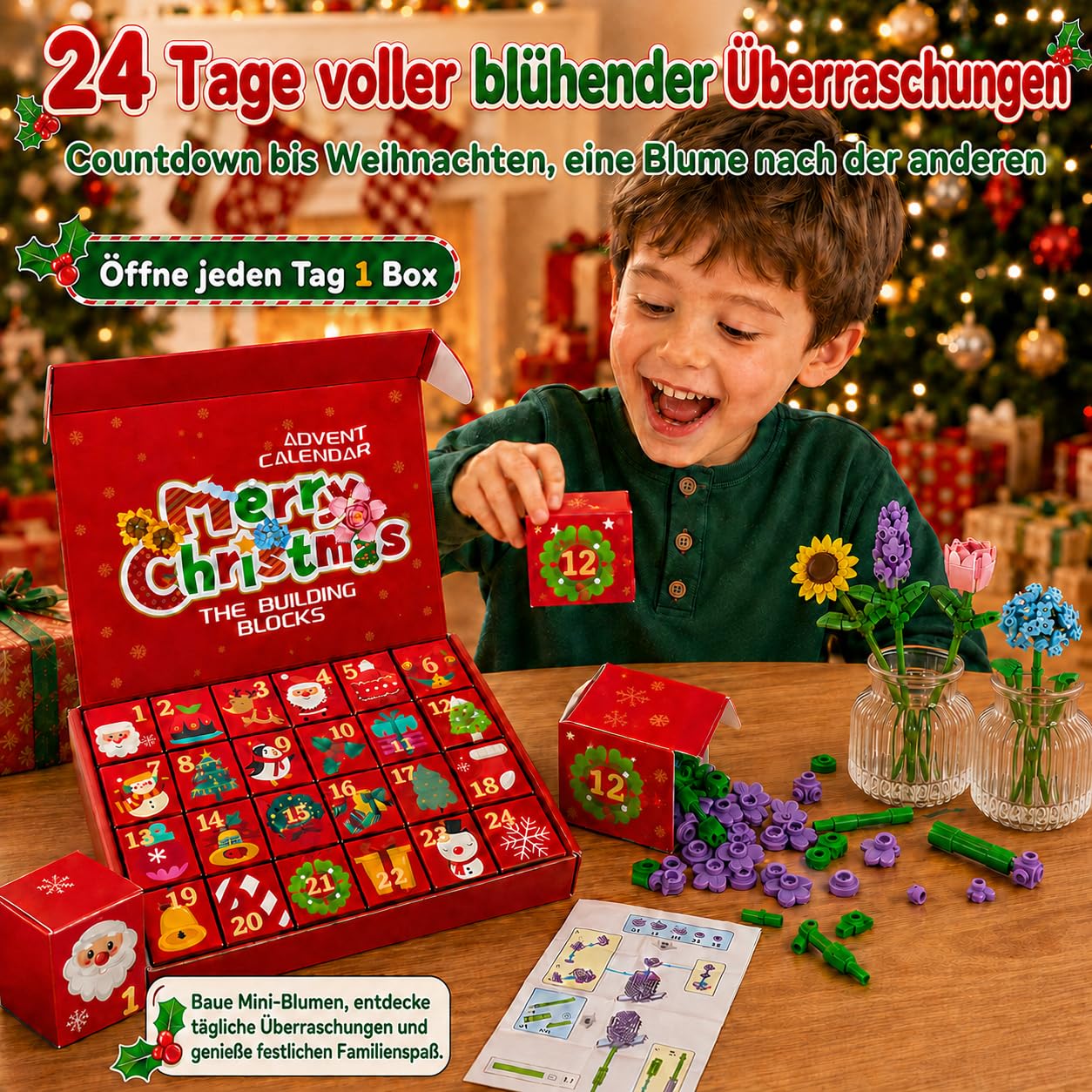 Calendrier de l'Avent 2025 Building Blocks Fleurs 24 jours Calendrier de l'Avent 24 jours – Blocs de construction Fleurs 24 Surprise (Fleurs)