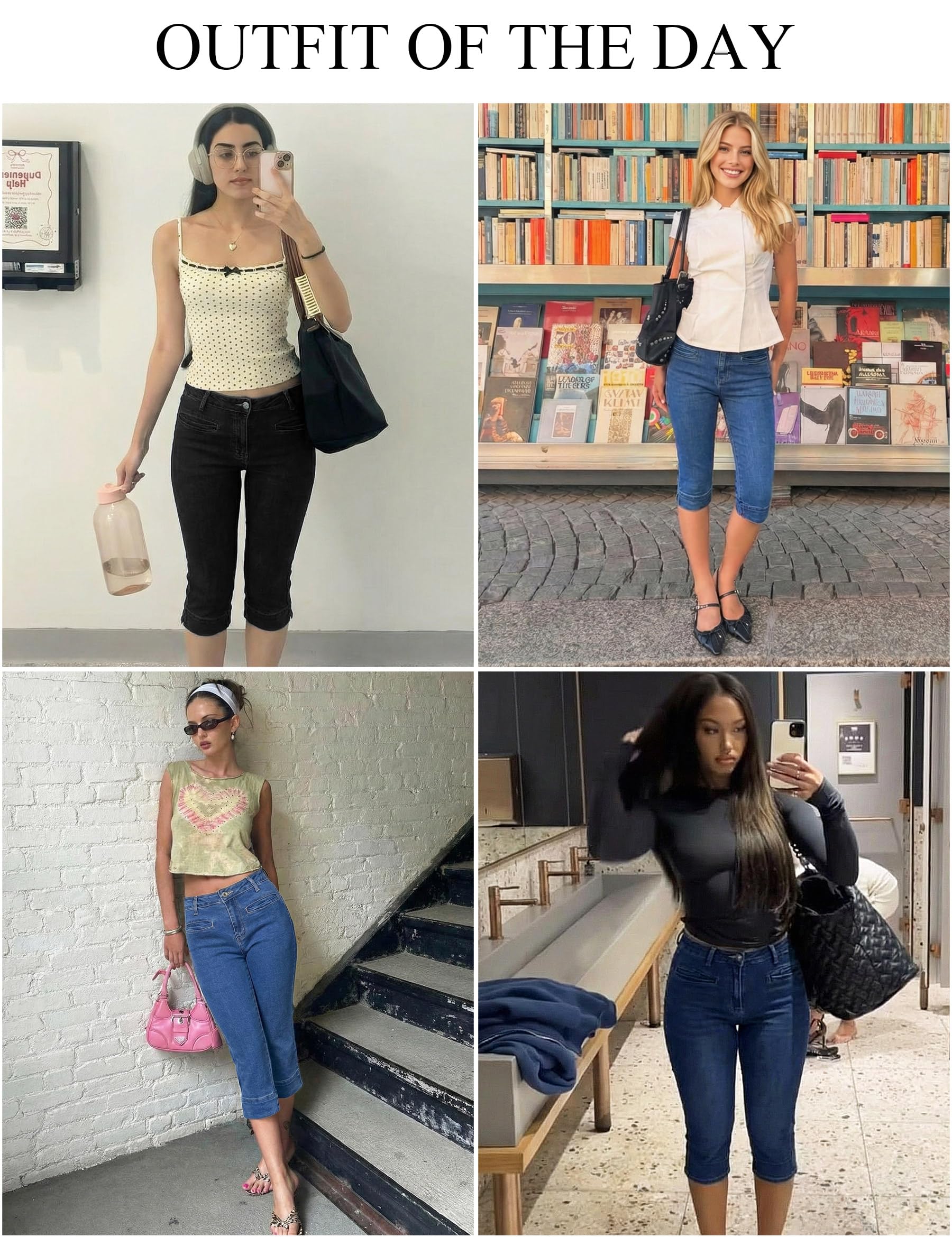 Fengbay Pantalones vaqueros Capri para mujer, elásticos, ajustados, cintura baja, tres cuartos, pantalones vaqueros con hendidura en el dobladillo, pantalones capri, informales, de verano, pantalones