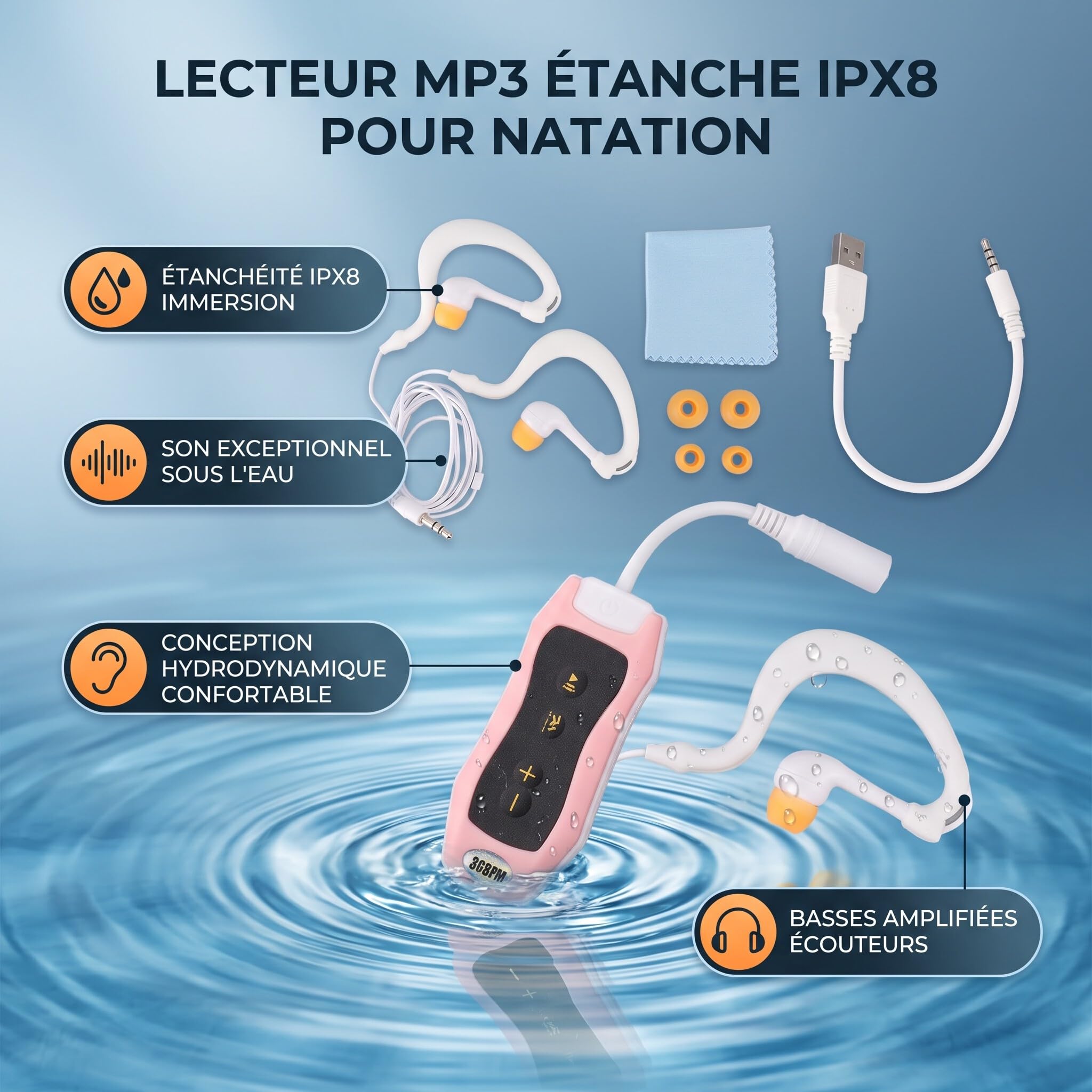 Zerodis Lettori MP3 Mp4 Nuoto Immersioni Gomma ABS Impermeabile Memoria da 8 GB Durata della Batteria di 8 Ore Lettore Musicale Subacqueo IPX8 per Atleti Lettore MP3 per la Corsa (8GB) (8GB)