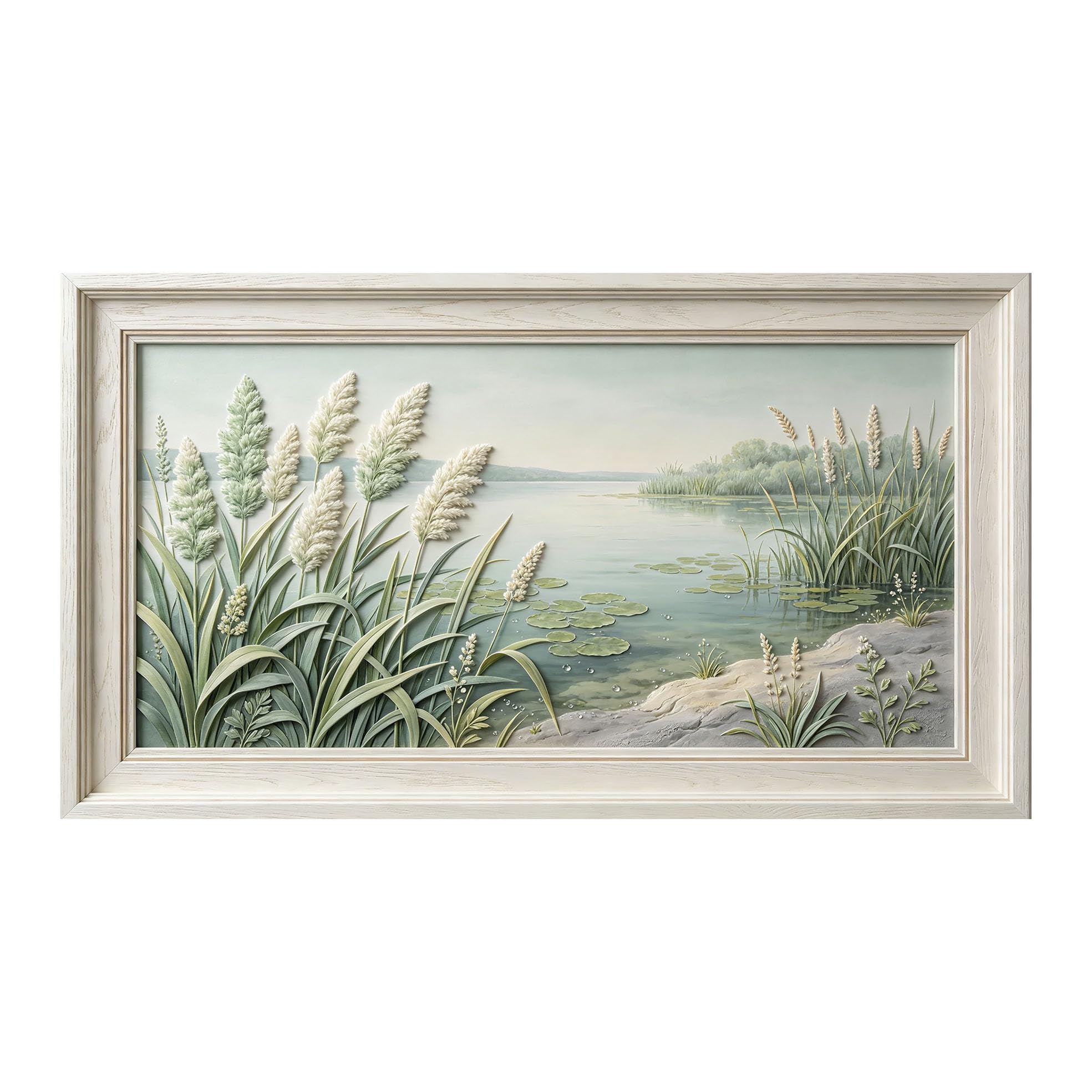 Murasolite 3D Framed Wall Art Lake Shore Landscape Botanical Pastoral Oil Painting SelfAdhesive Fabric Mural Wall Decor， Peel and Stick No Damage to Wall， AntiFall Safe Design for Bedroom Living Room