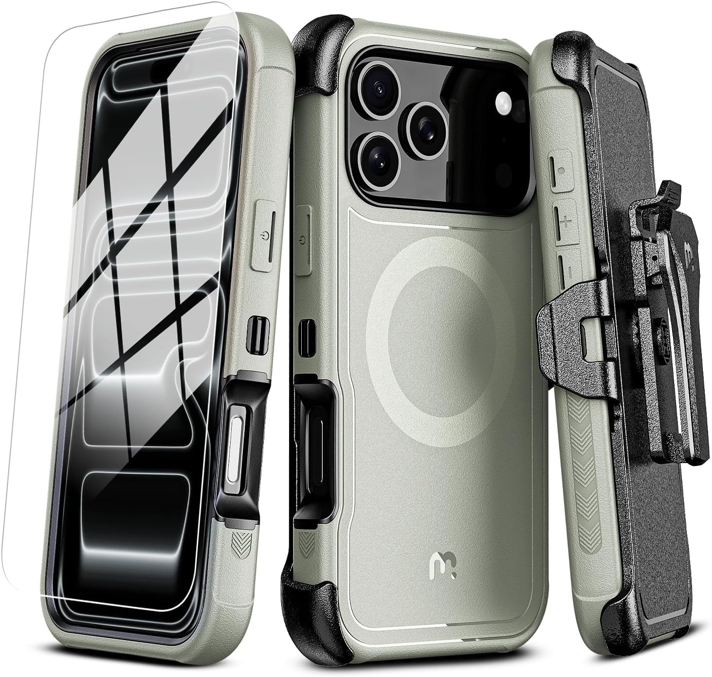 M MYBAT PRO for iPhone 17 Pro Max Case with Belt Clip Holster, Maverick Series 17 Pro Max Case[Compatible with Magsafe] w/Screen Protector,Anti-Drop,with 360°Rotating Kickstand,Heavy Duty Protection
