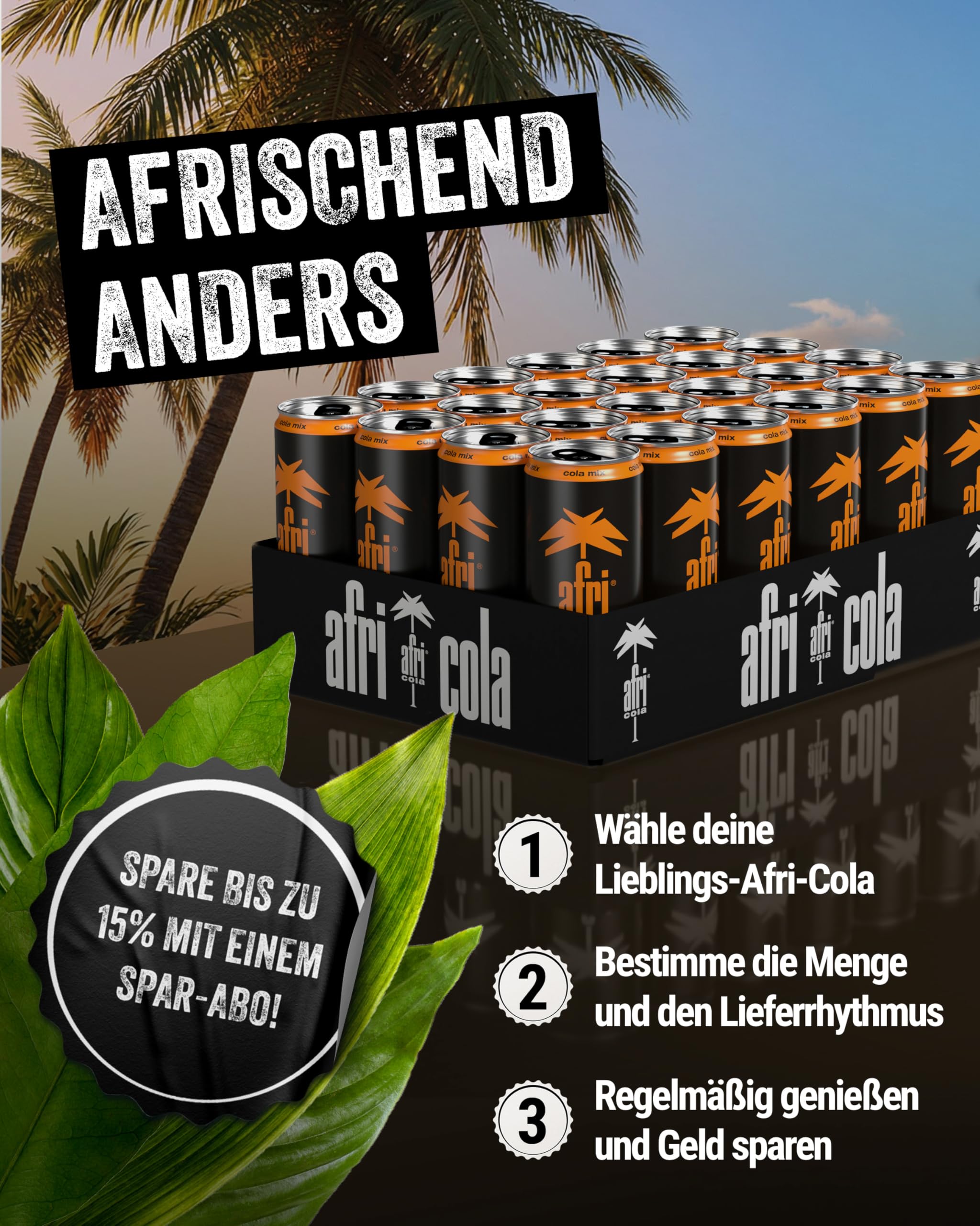 afri cola Mix – Colamix-Drink 24 x 330 ml in der Dose – Kultgetränk trifft spritzige Orange für erfrischenden Geschmack – Koffeinhaltiges Cola-Limonade-Erfrischungsgetränk in praktischen Getränkedosen