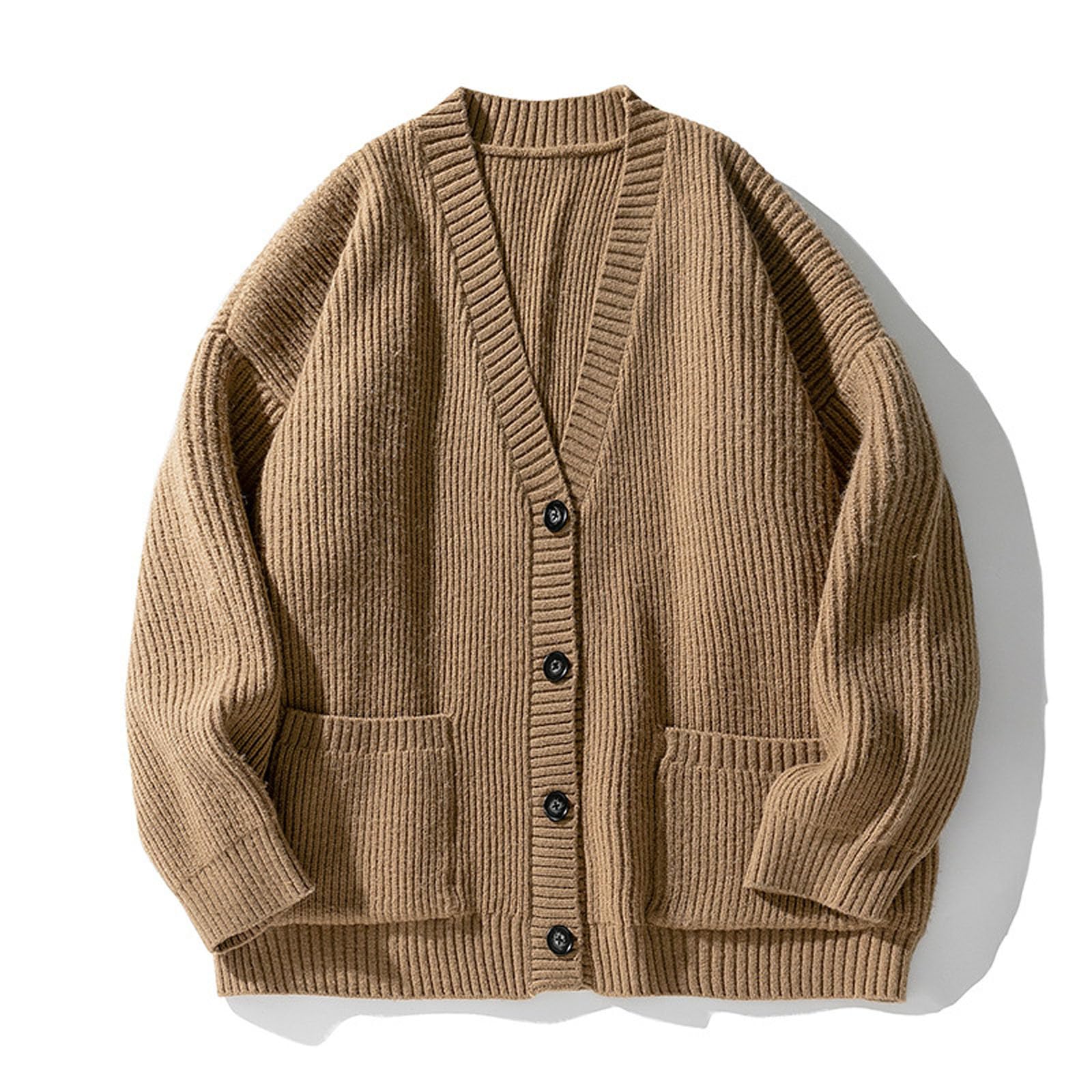 Cardigan Punto Hombre, Chaqueta Punto Botones Hombre Manga Larga con Un Solo Botonadura con Bolsillo Abrigo Color Sólido Informal con Botones Suéter Grande Chaqueta De Entretiempo De Punto