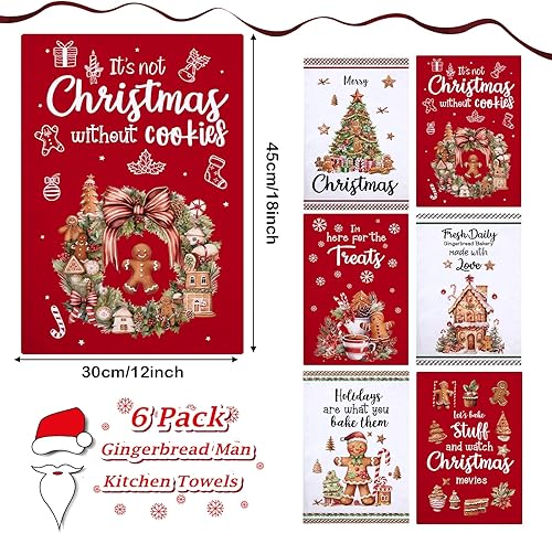 Miniatura 2 de Paquete de 6 toallas de mano de cocina de hombre de jengibre navideño de 12 x 18 pulgadas, juego de toallas de cocina y paños de cocina, toallas
