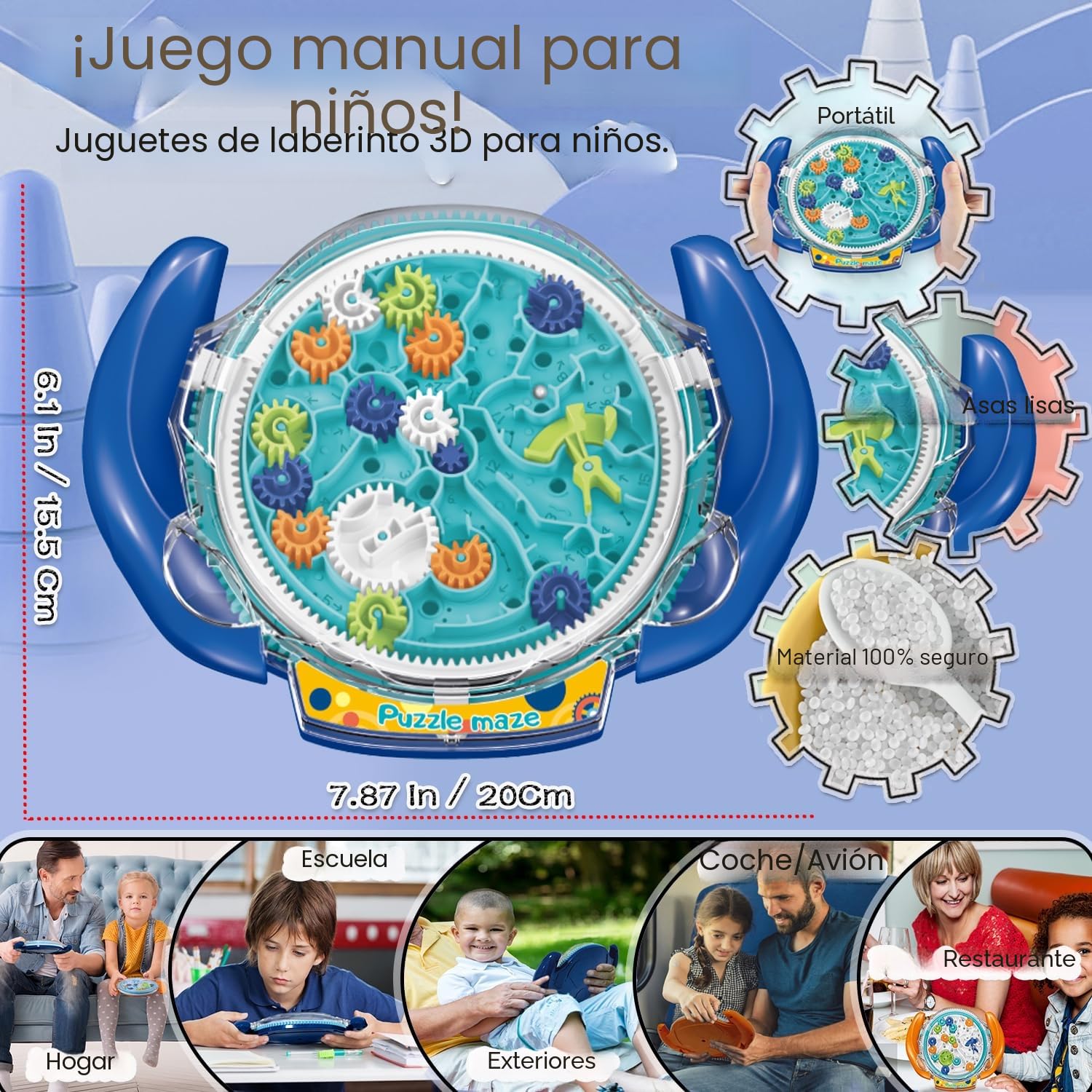 JRD&BS WINL Juego de rompecabezas laberinto 3D para niños y adultos, juguetes educativos para niños y niñas, regalo para niños, tablero de laberinto de gravedad, juguete IQ (azul)