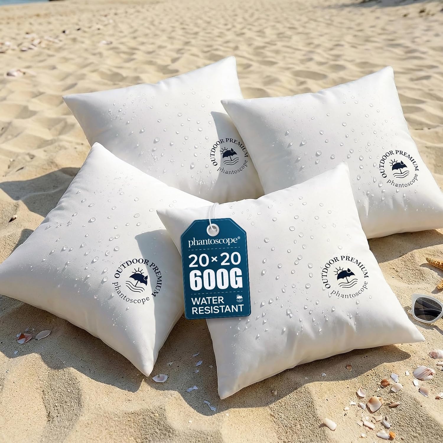 Phantoscope 20x20 Outdoor Pillow Inserts - Pack of 4 Outdoor Pillows Waterproof Down Alternative Throw Pillows, Couch Sham Cushion Stuffer for Patio and Porch Furniture