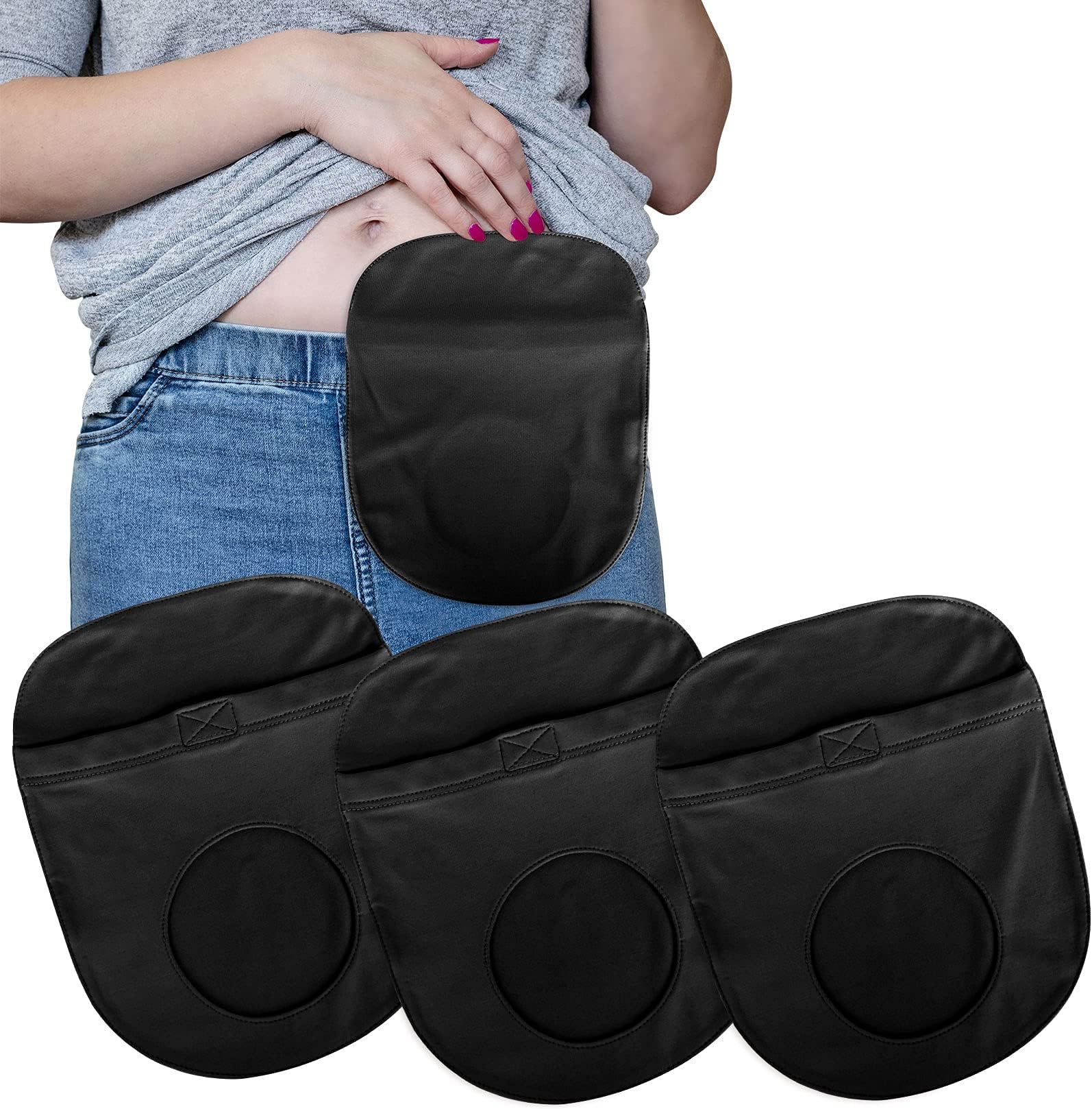 3Pcs Ostomy Pouch Cover Set Stretchy and Lightweight Bag for Colostomy, Ileostomy, Urostomy - Small Size with Round Opening (Black)