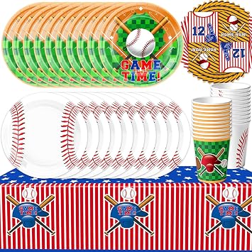 61 Pce Baseball Party Tableware Set, Baseball Party Decorations, Theme Birthday Supplies, Sports Themed Decorations, Sports Themed Supplies Including Plates, Napkins, Cups, and Tablecloths20 Guests