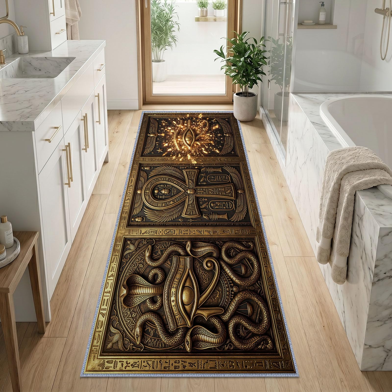 Relief Doré Œil Horus Tapis de Couloir Antidérapant 60x240cm