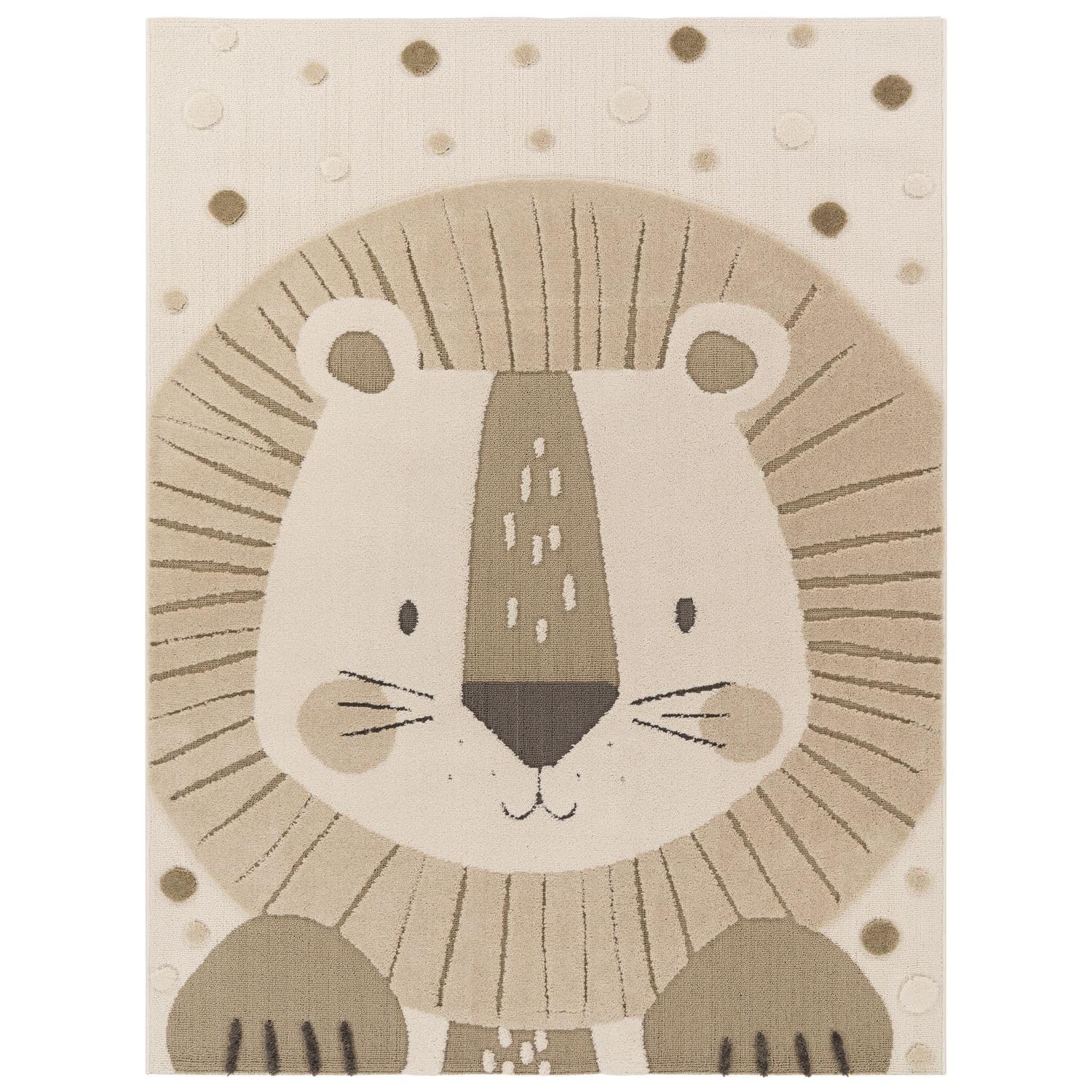 TT Home Tappeto Camera Bambini Tappeto Gioco Effetto Alto Basso Motivo Leone Morbidi Stile Minimalista Facile Manutenzione, Dimensione:80x150 cm