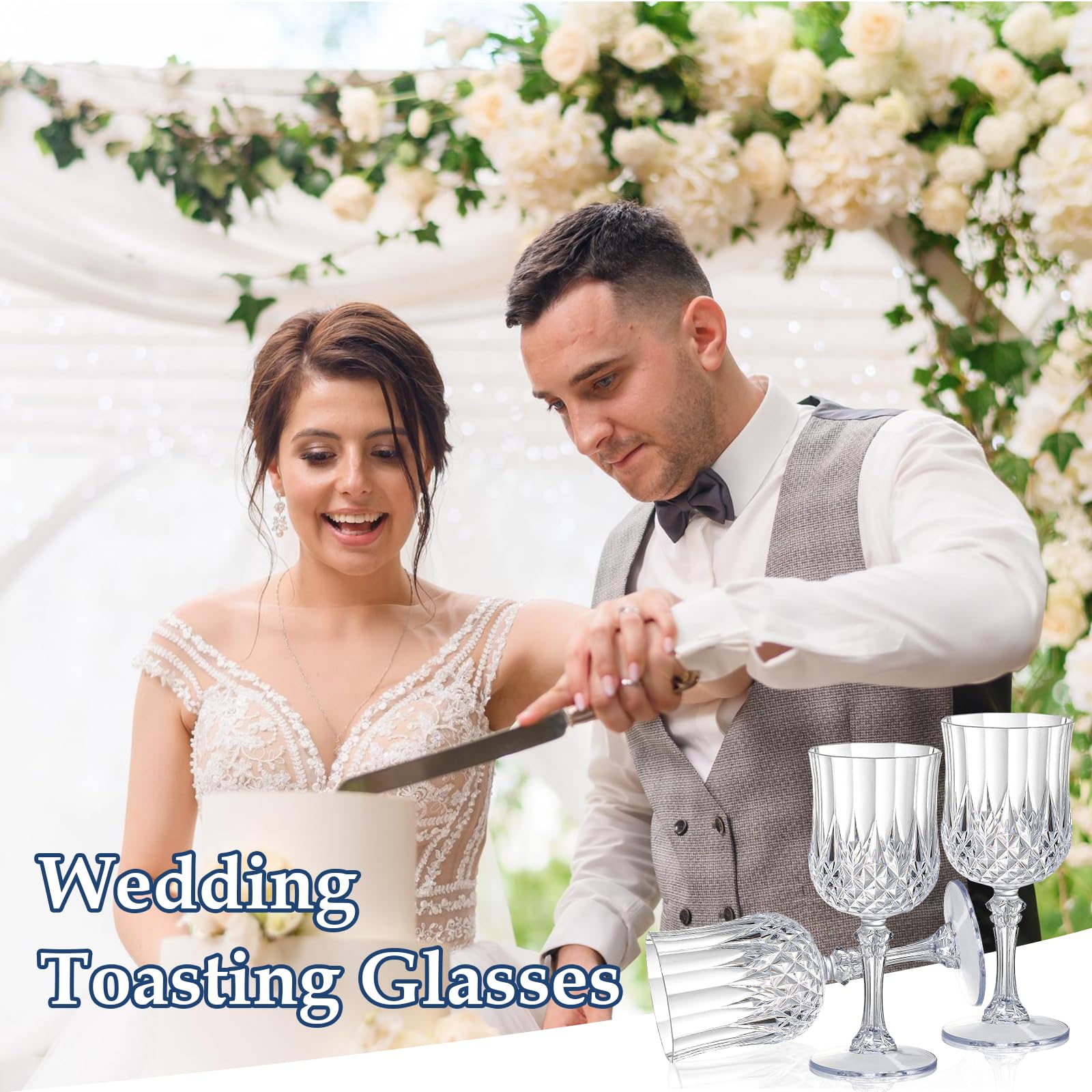XUWAIDSGN Copas de vino de plástico vintage de 7 onzas, vasos irrompibles para boda, copas de agua de cristal, reutilizables, copas de champán vintage (24, transparentes)