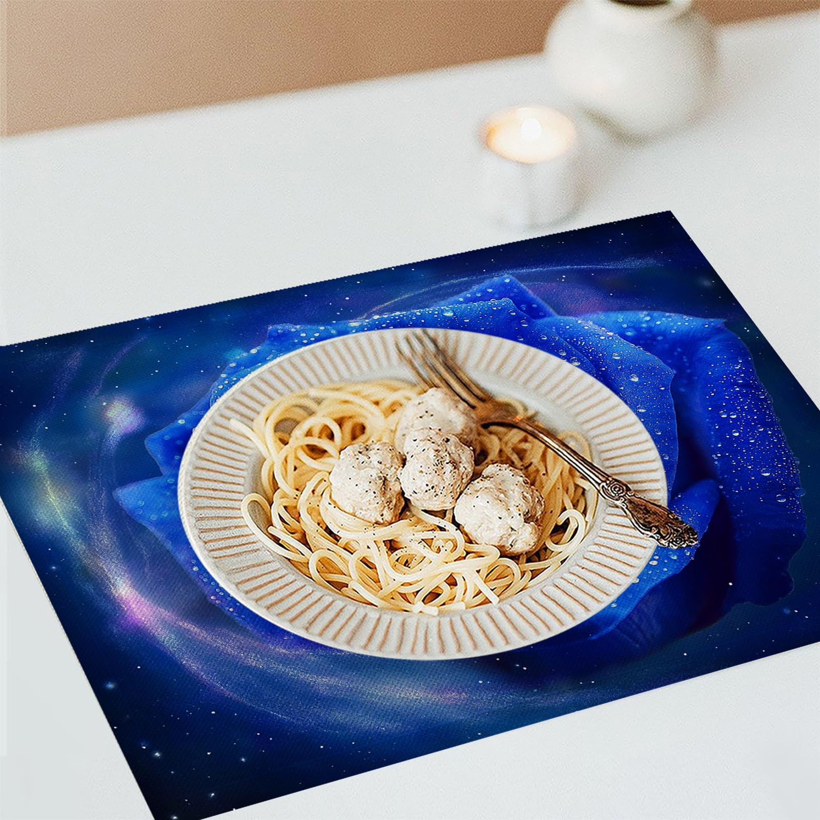 Set di 8 Tovagliette Americane Lavabili Cotone Lino Galassia - Tovaglietta Americana Resistenti al Calore Durevole Rosa blu - per Colazione Pranzo 30×45 cm