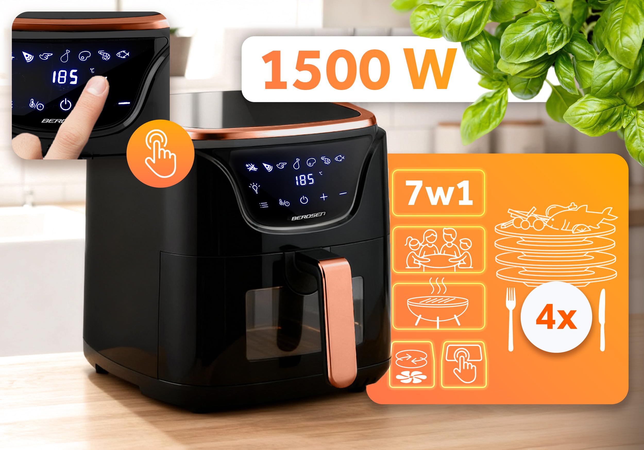 Berdsen Frytkownica beztłuszczowa frytownica airfryer 5l 1500W czarno-złota