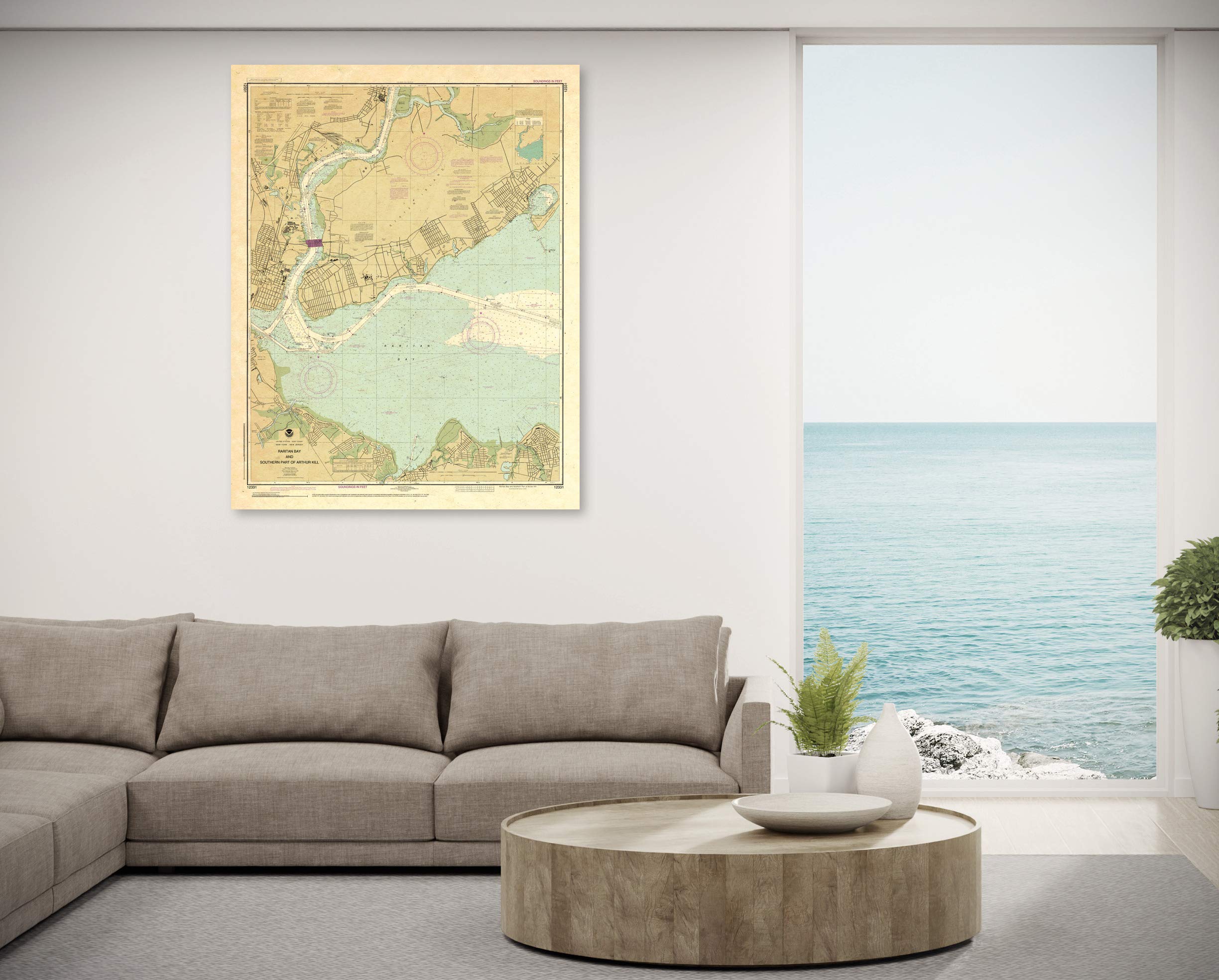 Paradise Cay Publications, Inc. Antiqued NOAA Chart 12331: Raritan Bay and Southern Part of Arthur Kill
