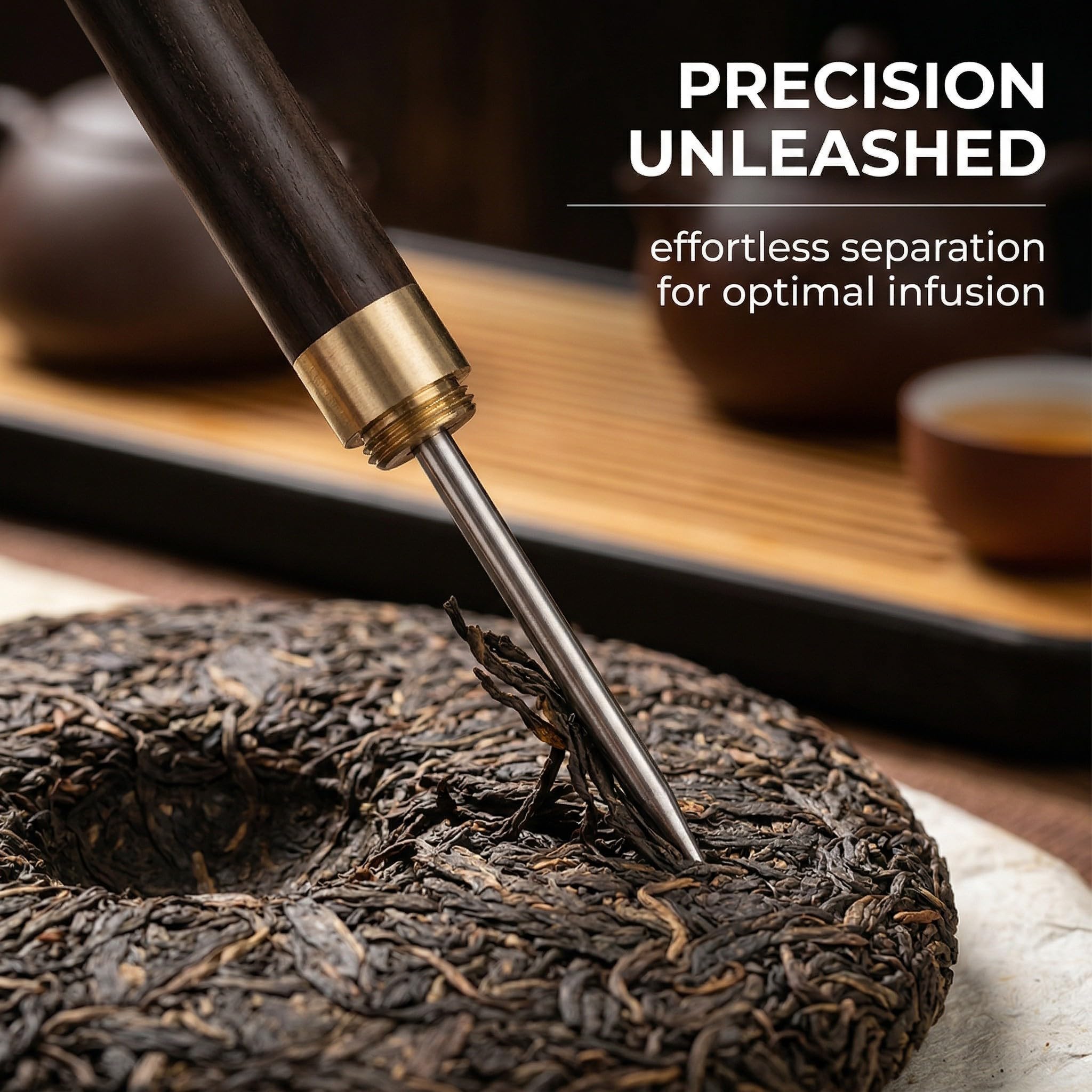 Punteruolo da Tè Set 2 pz (Piccolo & Grande) Manico Ebano Punta Metallo – Ideale per Tè Puerh, scioglie le foglie con precisione per un gusto autentico.