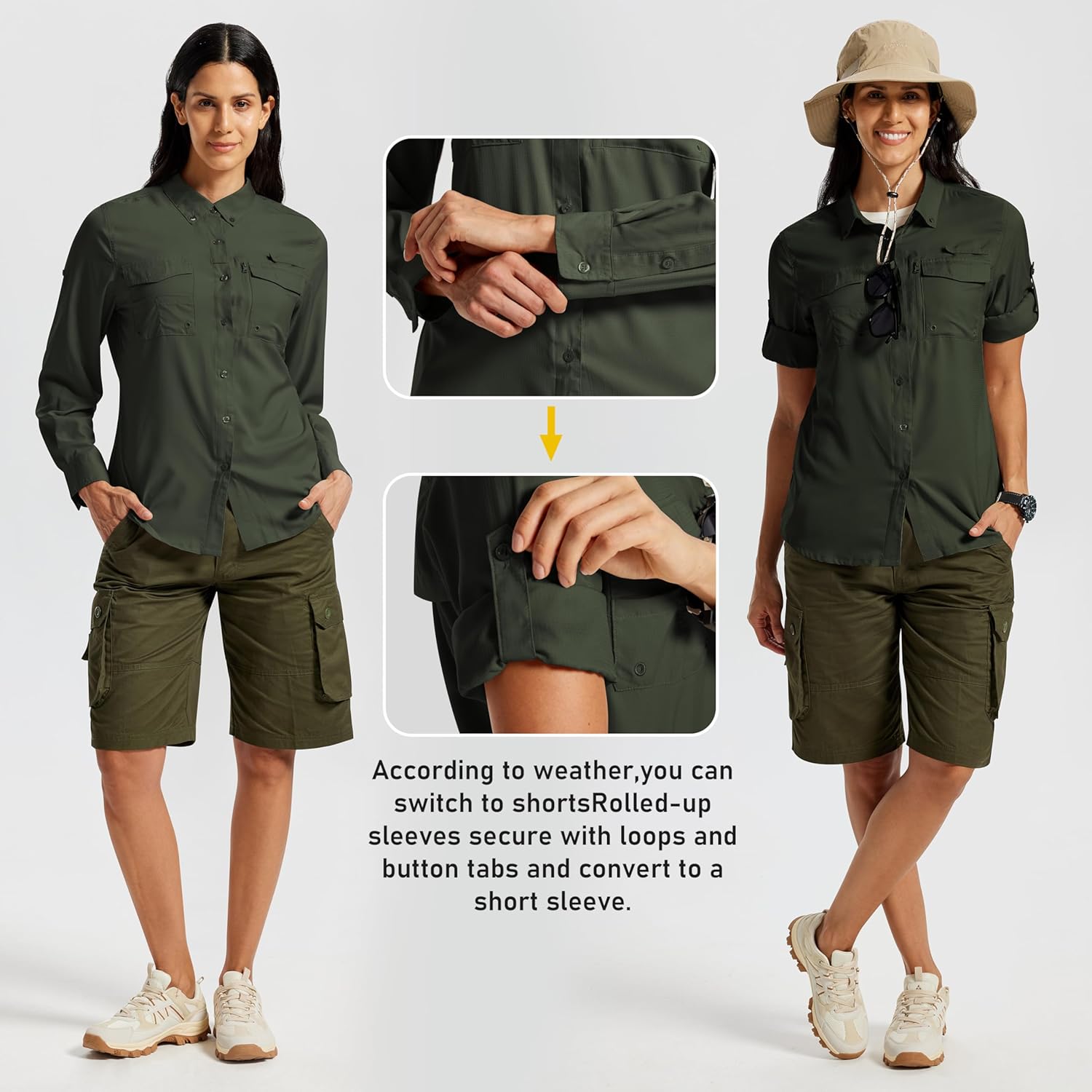 MoFiz Womens UPF 50+ UV Sun Protection Safari Shirts Long Sleeve Outdoor Cool Quick Dry Fishing Hiking Gardening Shirts - Image 3