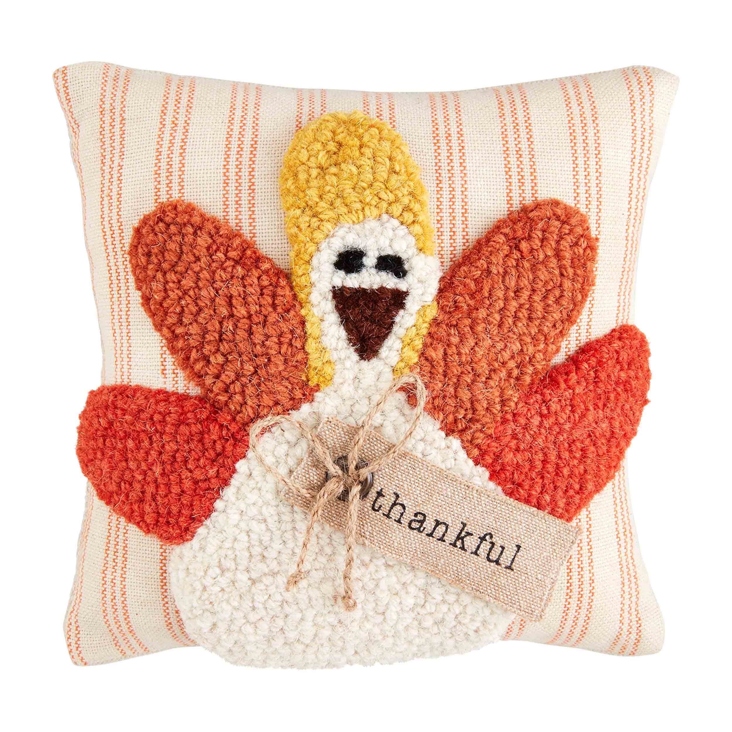 Mud Pie Thanksgiving Mini Pillow, 8" x 8", Turkey