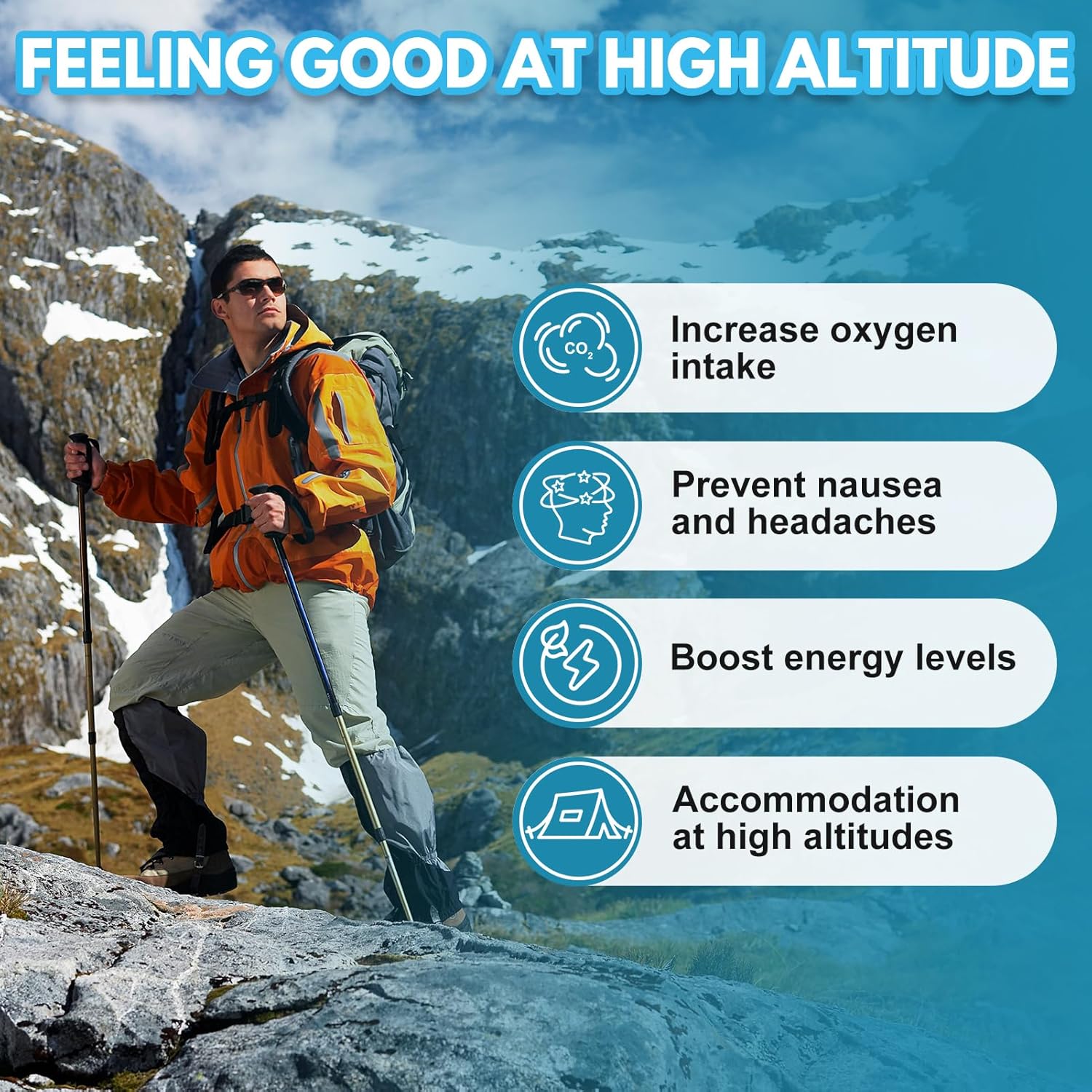 Altitude Sickness Prevention - Altitude Pills for Ski, Hike & Mountain Trips - with Vitamin C & Ginkgo Leaf Extract for Oxygen & Energy Balance, 100 Capsules