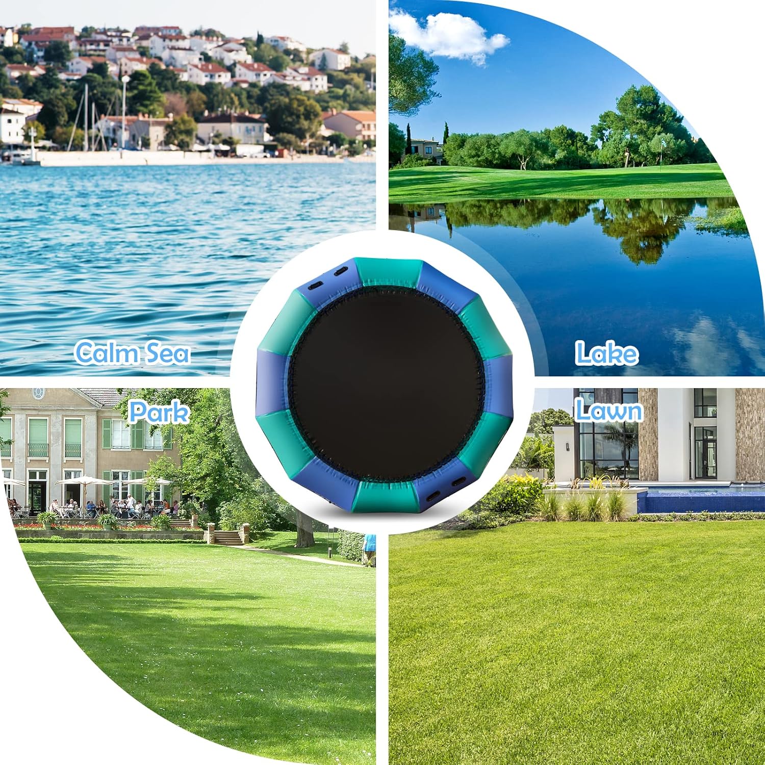 GYMAX Water Trampoline, Floating Lake Trampoline with Electric Pump & Rope Ladder, Inflatable Water Bouncer for Lake, Heavy Duty for Adults