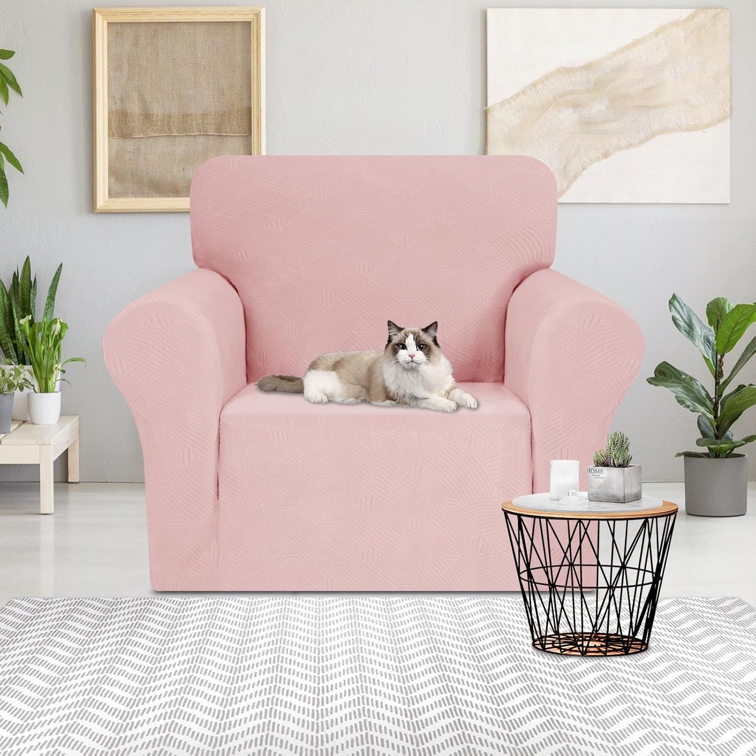 JIVINER Chair Cover for Living Room, 1 Piece Chair Sofa Slipcovers with Arms High Stretch Pet Friendly Couch Furniture Protector with Elastic Bottom (Chair, Dusty Pink)