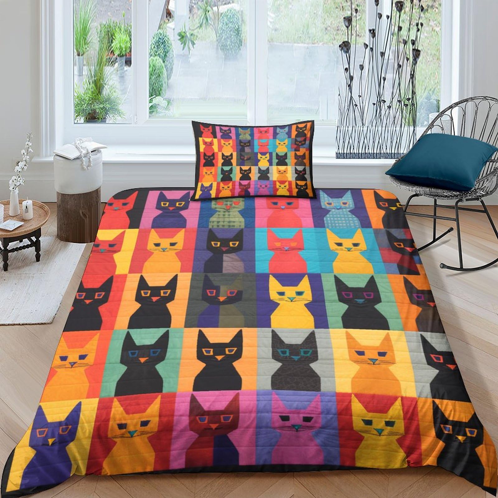 Housses de couettes 3D imprimé chat microfibre avec fermeture éclair