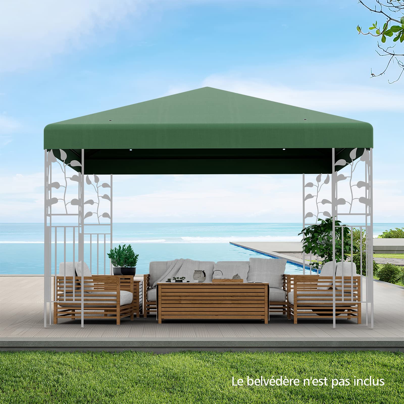 COSTWAY Toile de Toit de Rechange en Polyester pour Pavillon Tonnelle Tente 300 x 300 cm Couleur au Choix (Vert foncé)