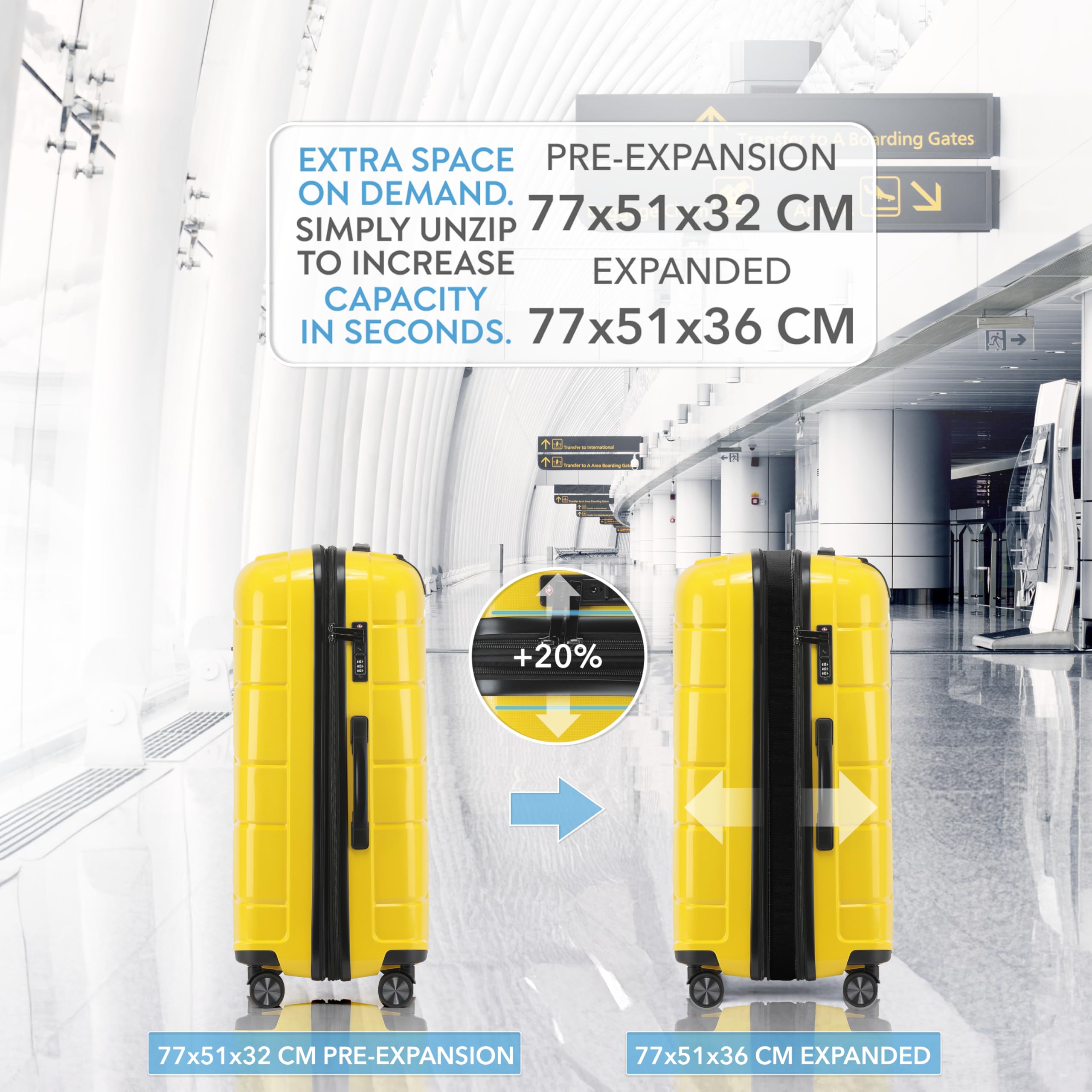 CRUW Large 28" Checked Luggage 77x51x32cm + Expandable Hold Baggage (114/121 Liters) Polypropylene Suitcase TSA Approved Lock 8 Silent Spinner Wheels Lightweight Suitcases Airline-Approved Travel