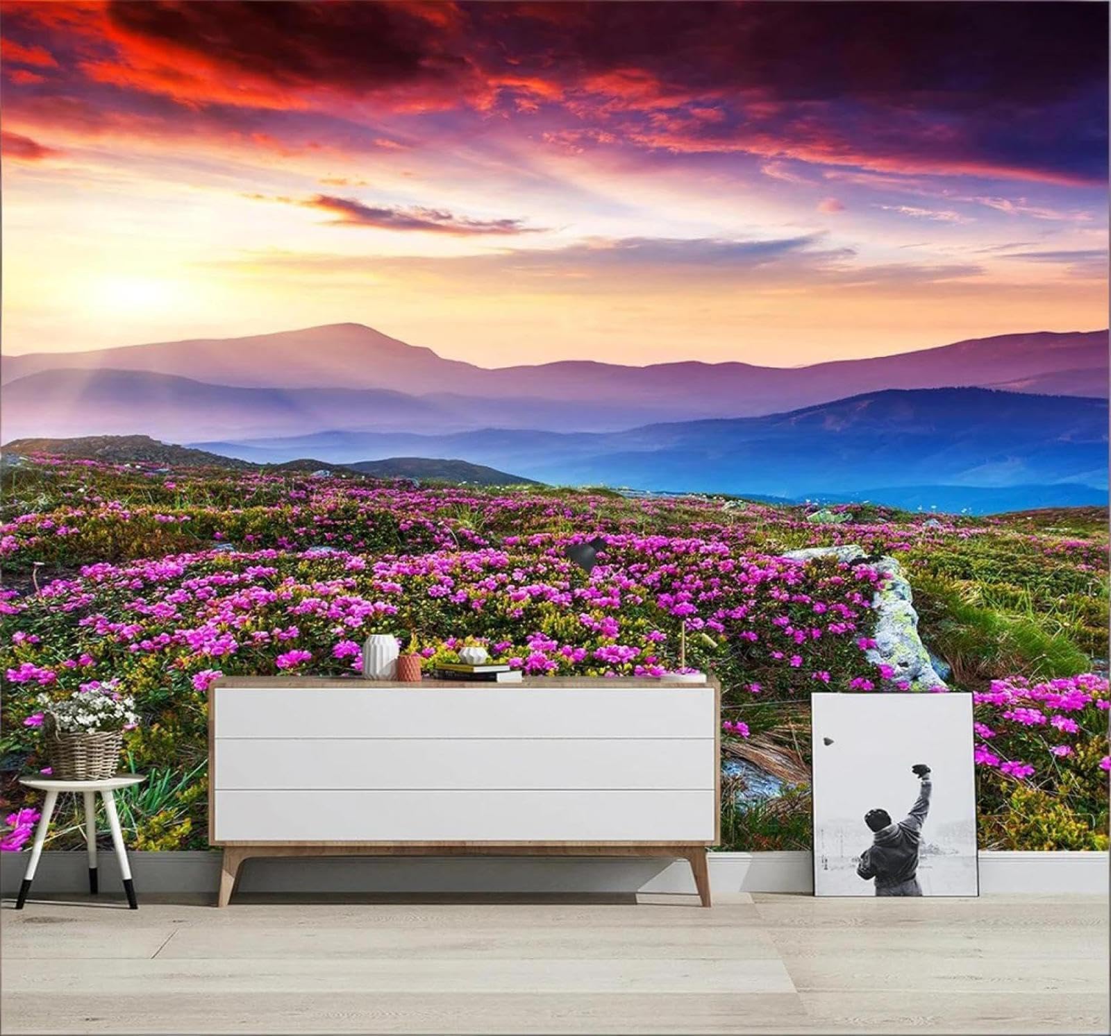 XLMING Picturesque Mountains Seas of Flowers Sunrise Scenery 3D Wallpaper Premium Textured Silk Study Dining Living Room Bedroom Sofa TV Wall Easy Install-350cm×256cm