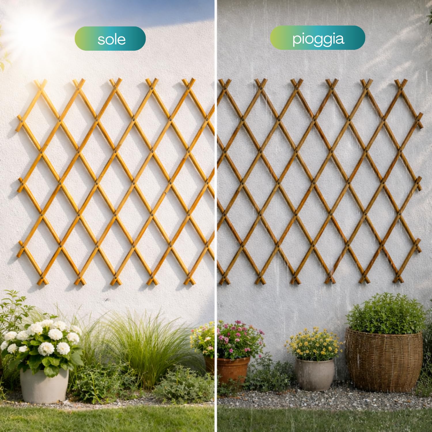 Virsus 1 Traliccio Estensibile in Bamboo Naturale 3966, Diametro 12-14 mm, per Sostegno a Muro di Fiori e pianti rampicanti, per Decorazione Esterni Pannello Recinzione Giardino, terrazzo (180x120 cm)