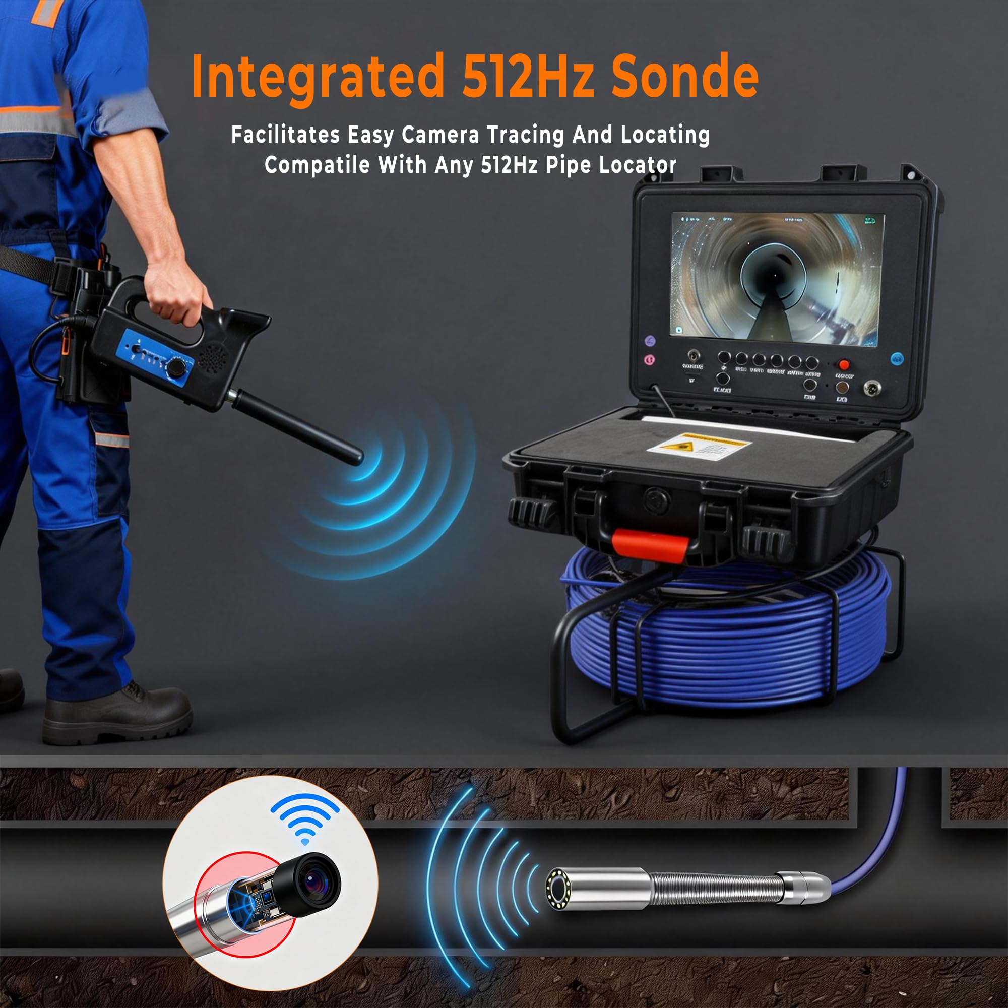 Holdwells Sewer Camera with 512Hz Locator 9" Pipeline Inspection Camera 30m — Amazon image 2
