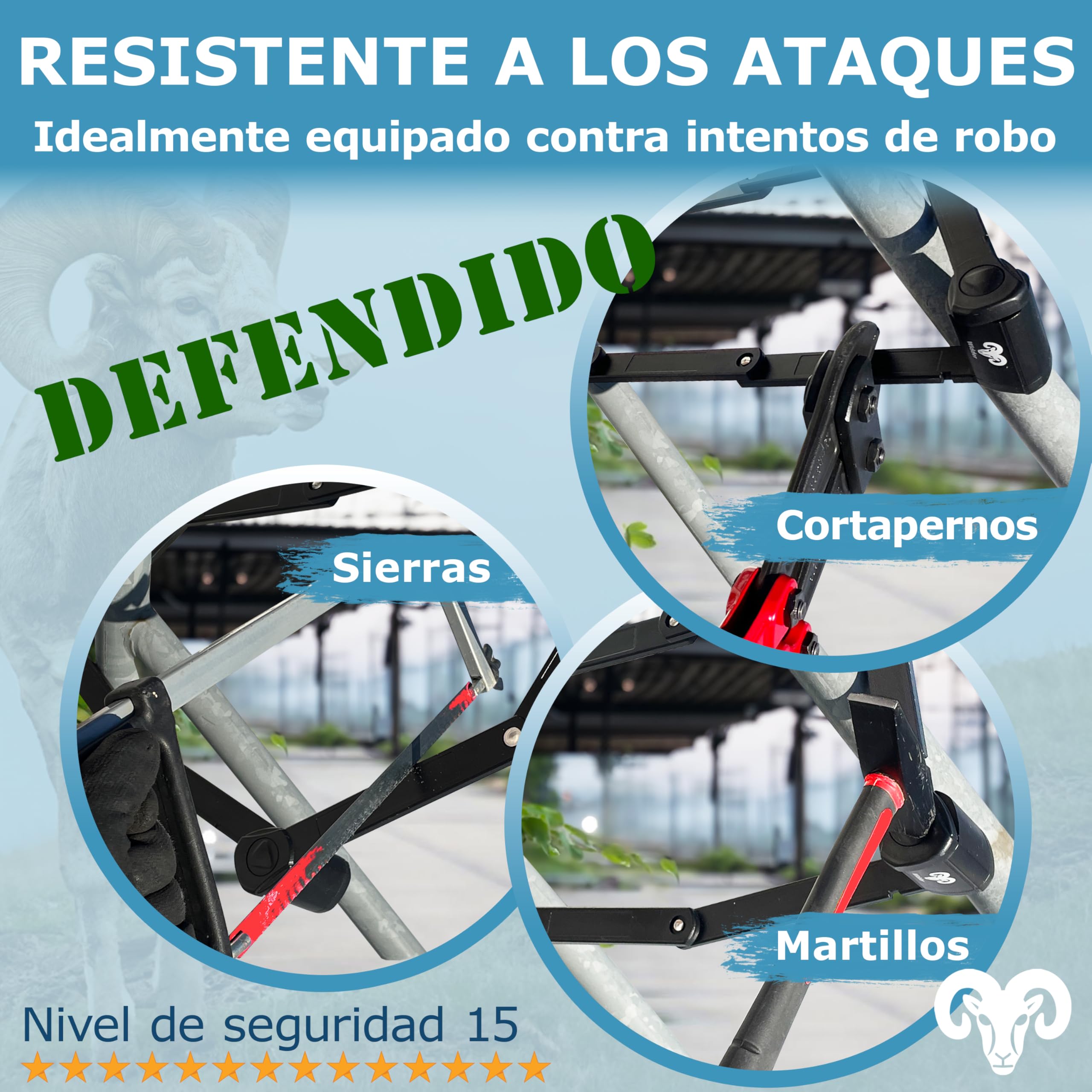 Widder Antirrobo de bicicleta muy seguro Candado plegable 120cm con 4 llaves | para bici, con soporte | ideal como antirrobo de bicicleta para e‑bike, patinete eléctrico, bicicletas & bike lock