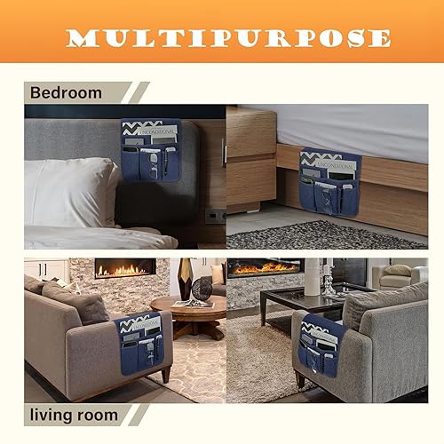 Miniatura 5 de Soporte de control remoto para sillón reclinable, organizador antideslizante con 5 bolsillos para revista, tableta, teléfono, iPad
