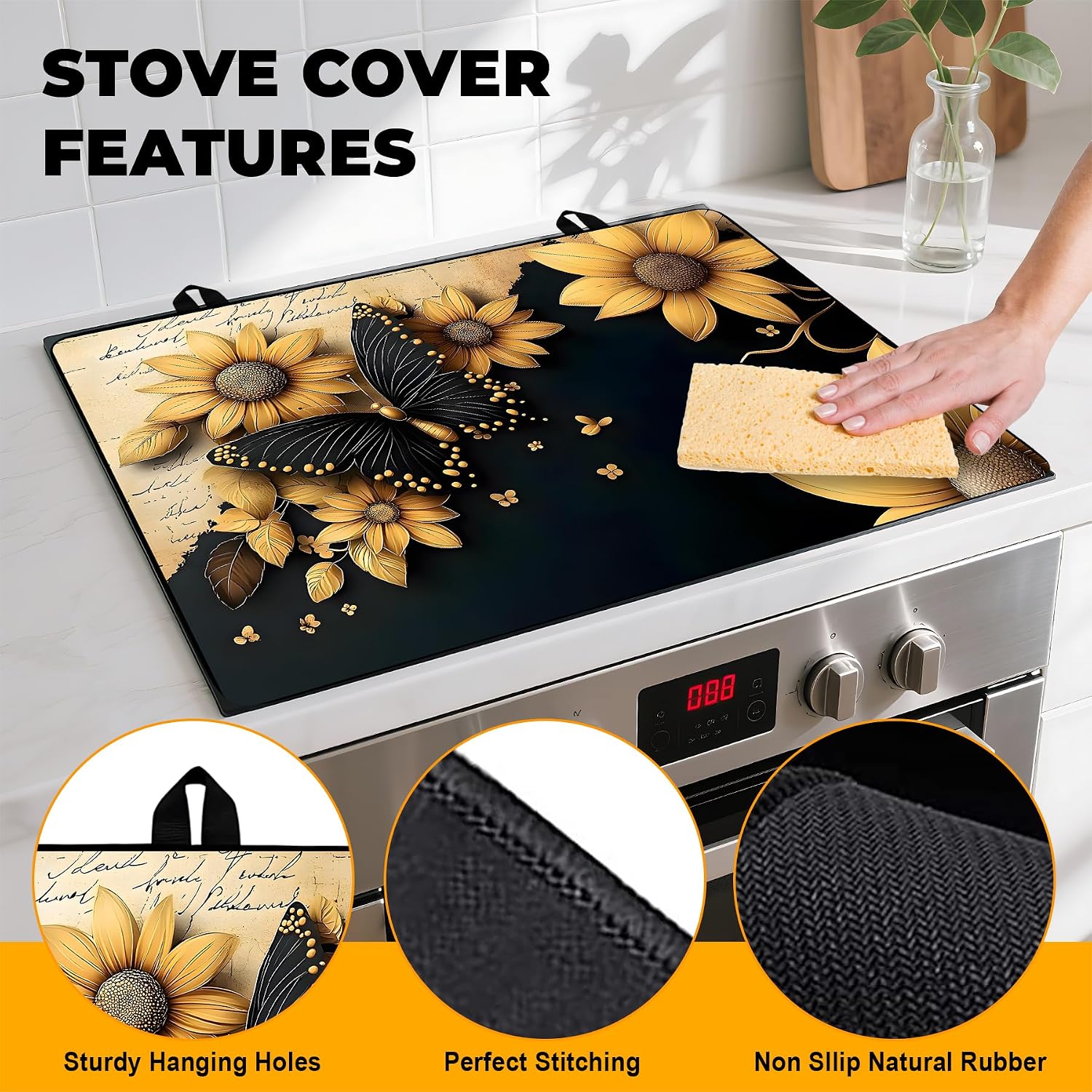Stove Top Cover for Home Decoration Kitchen Pad Non-Stick Washable Cooktop Covers Countertop Protector Keep Stove Clean 28"x20" (Sunflower)