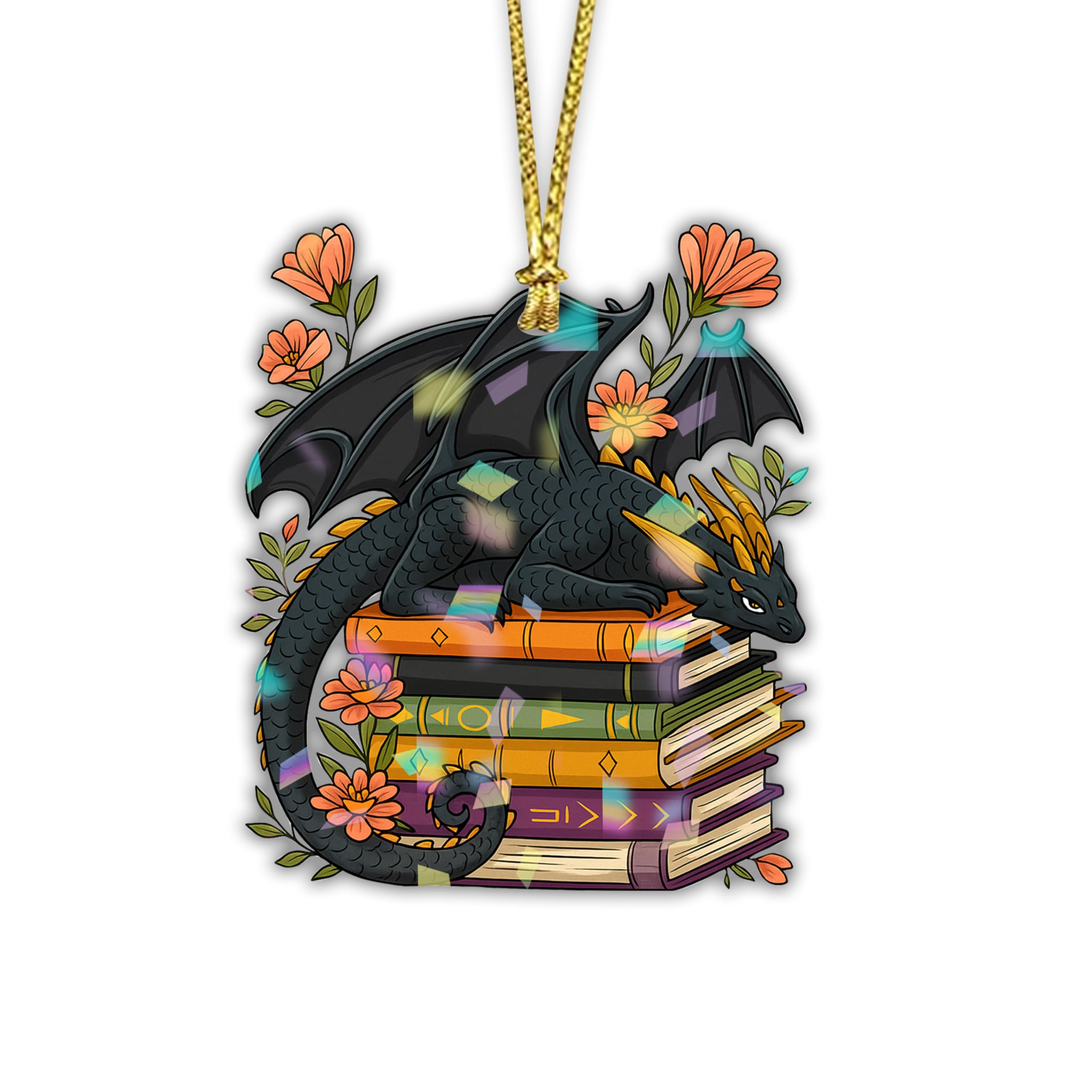 Bibliothèque en vinyle dragon fleur 10cm suspension holographique