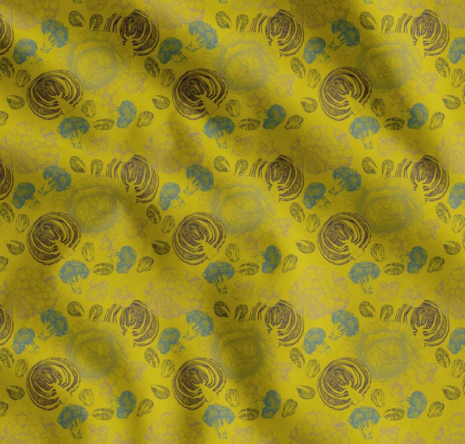 Soimoi Cotton Poplin Yellow Fabric - by The Yard - 42 Inch Wide - Cauliflower & Broccoli Vegetable Bounty Material - Fresh and Nutrient-Rich Patterns for Kitchen Decor Printed Fabric