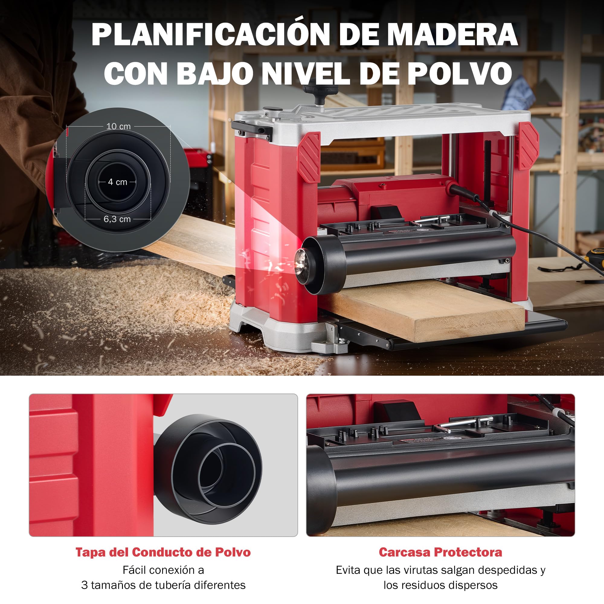 ZELCAN Cepilladora de Sobremesa para Madera 33 cm, 2000W, 2 Cuchillas, 20000 Cortes/min, Cepilladora Espesadora para Carpintería Profesional