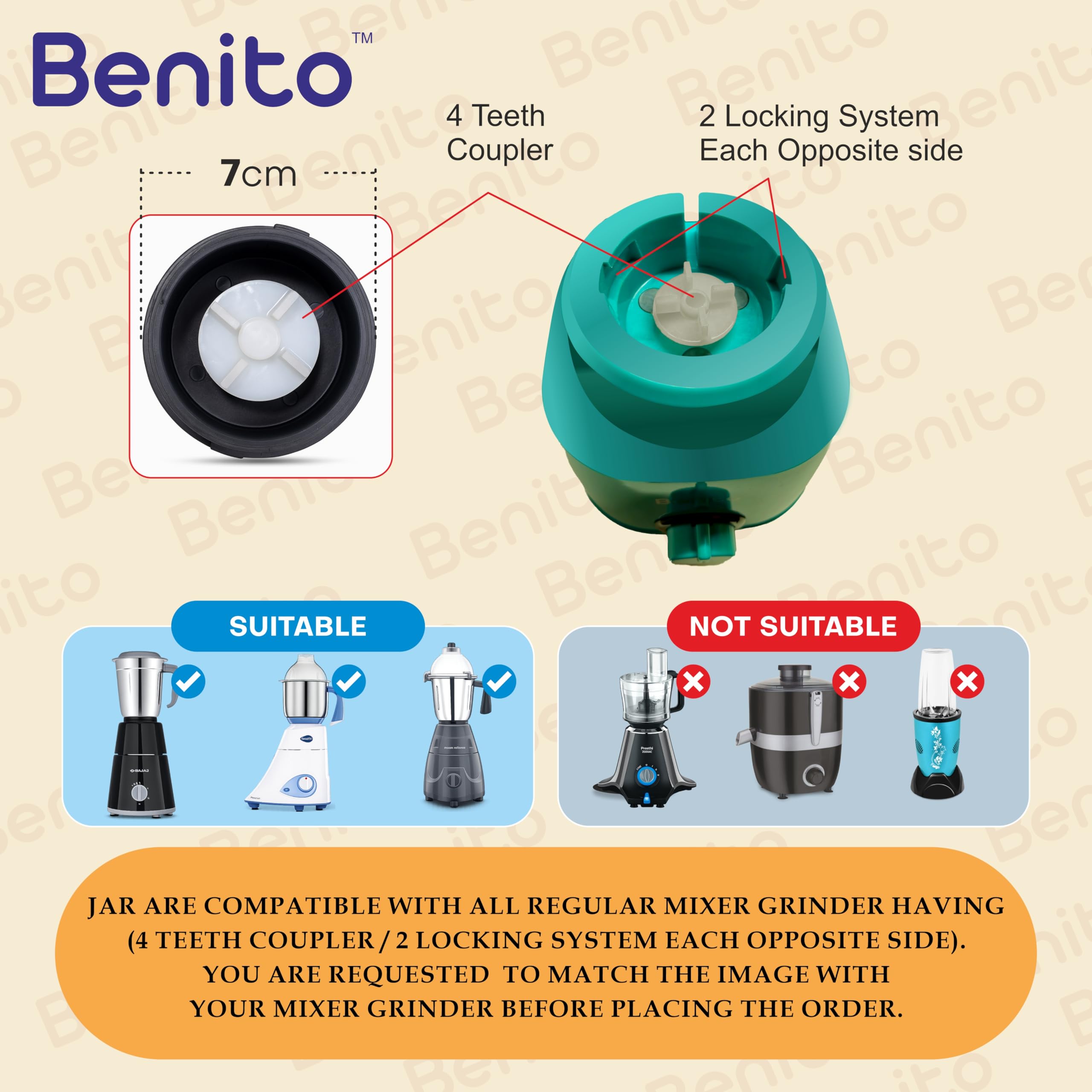 Benito Mini ECO Stainless Steel Coffee & Chutney Grinder (200ml) for Mixer Grinder - Compatible with 4 teeth coupler & Dual locking System — Amazon image 3