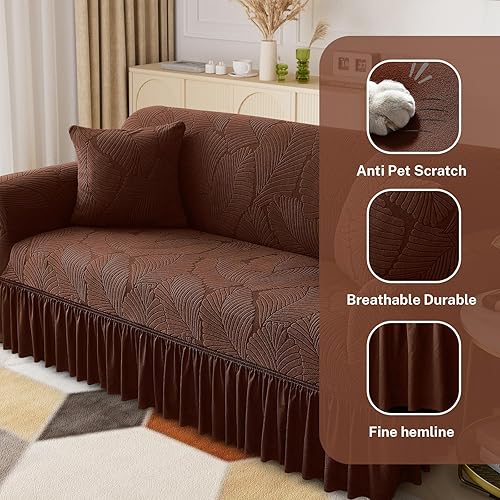 Miniatura 4 de WONGS BEDDING Funda de terciopelo elástico para sofá, funda acolchada con falda, apta para mascotas, duradera, lavable, elástica, de fácil ajuste,