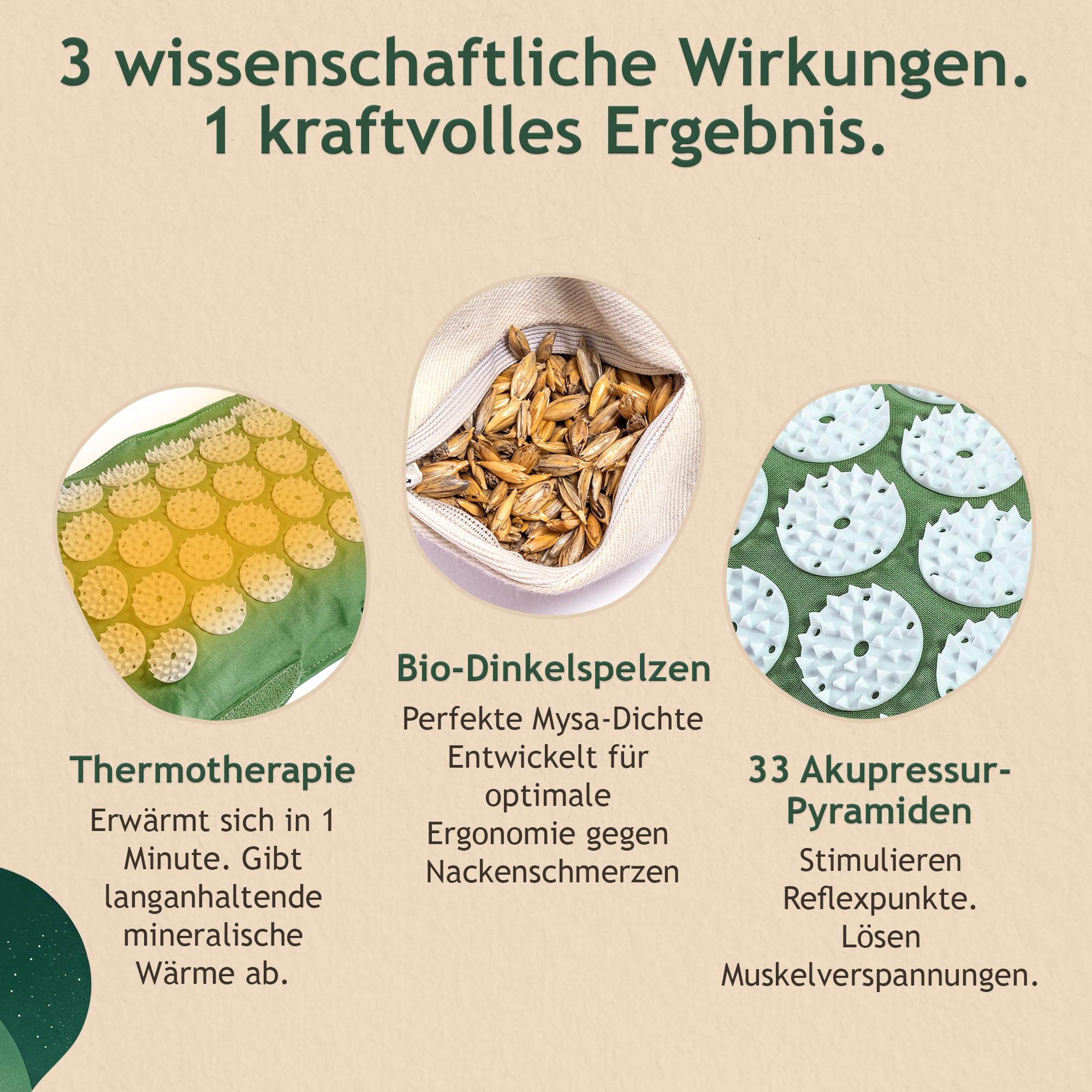 MYSA Thermo-Kissen Wärmbares Mikro-Stachel-Nackenkissen mit Bio-Dinkelspelz-Füllung aus Italien, Linderung von Nacken- & Schulterverspannungen, Akupressur Kissen, Wärme- & Kältetherapie
