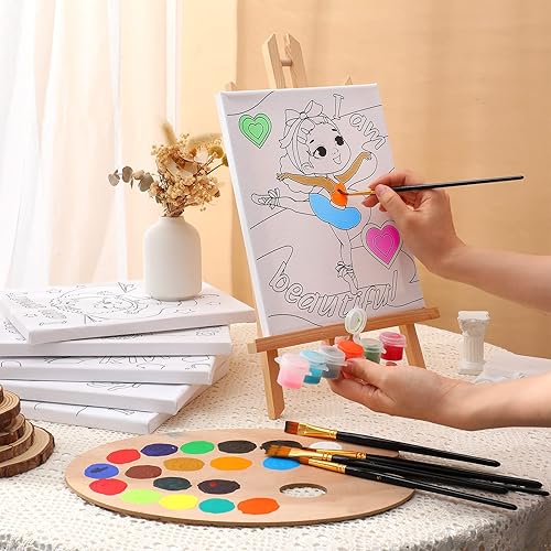 Miniatura 4 de Tatuo 6 lienzos predibujados para pintar de 8 x 10 pulgadas, lienzo estirado y estirado para adultos y niños, para pintar regalos de cumpleaños