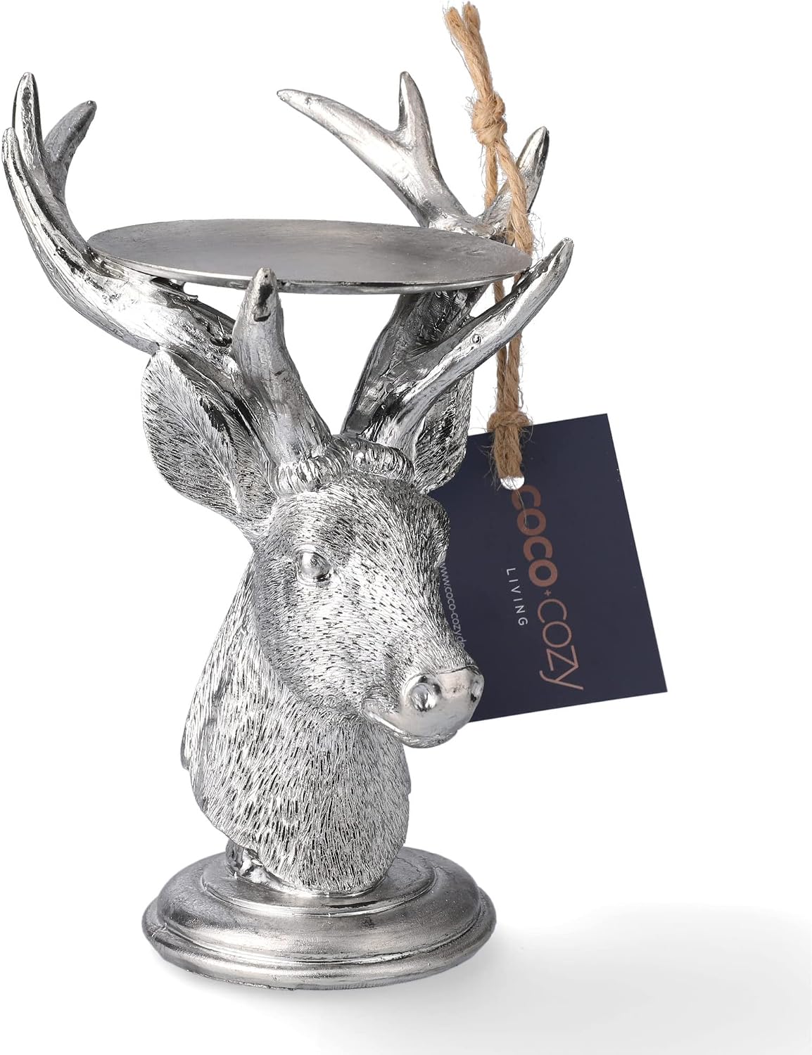 Kerzenhalter Hirsch Aus Polyresin – Silberfarben, Für 4 Stabkerzen Bis 2,3 Cm, 26x17x32 Cm