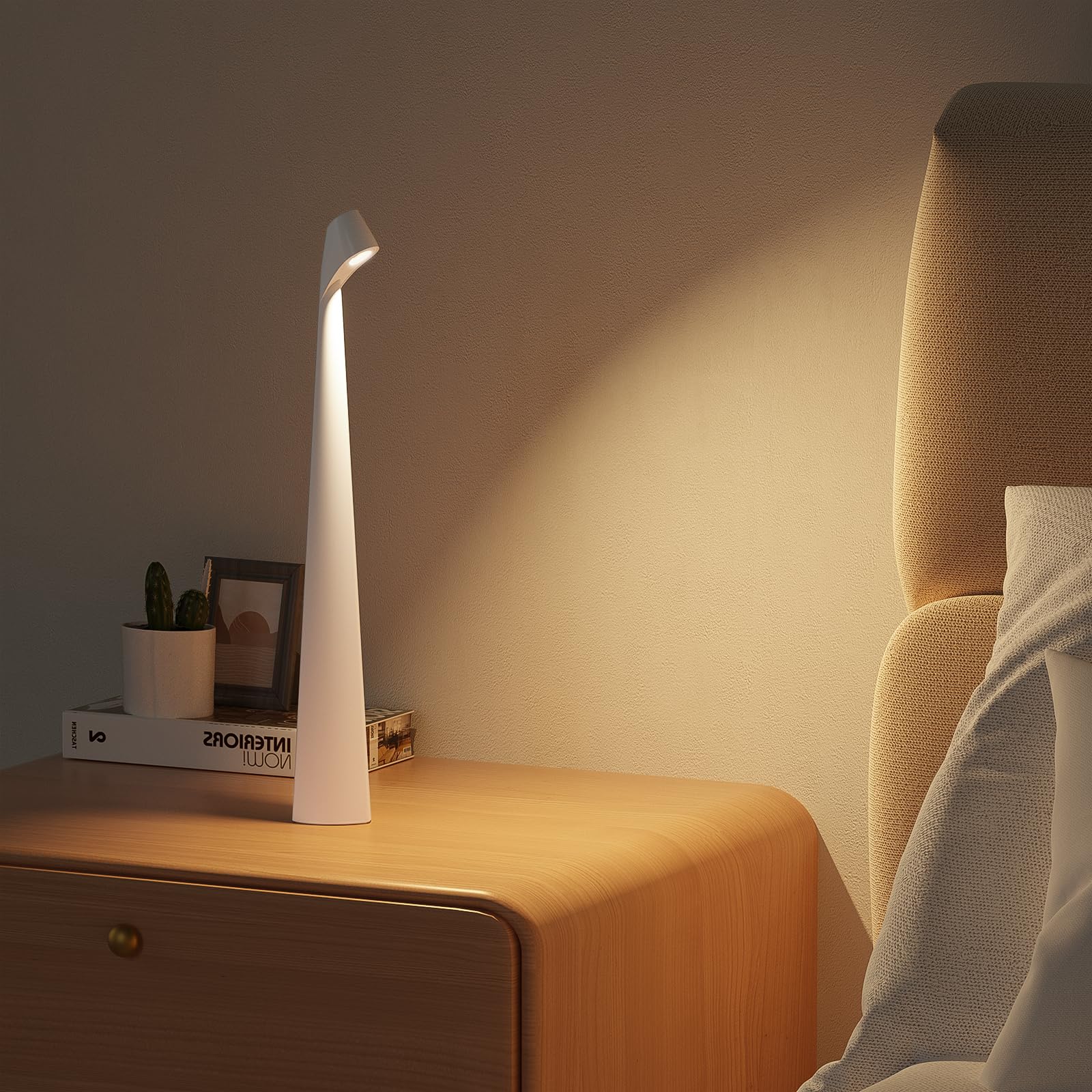 HAPYGI Lámpara de escritorio LED inalámbrica portátil, lámpara de mesa inalámbrica recargable, brillo de 3 niveles, lámpara de mesa de patio, luz nocturna de noche, luz ambiental de comedor, luz de