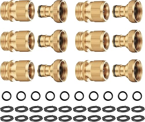 Accesorios de manguera de jardín de conexión rápida, paquete de 6 mangueras de jardín de latón macizo resistente de 34 pulgadas, conexión rápida con